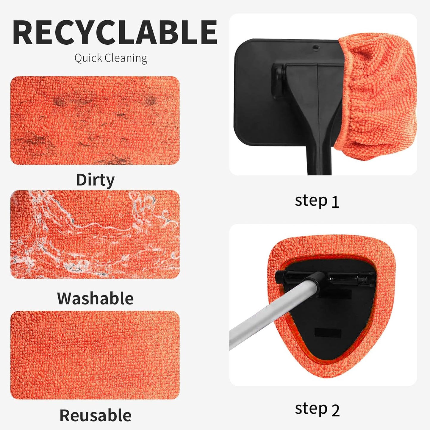 XINDELL 5 Pack Microfiber Pads – Replacement Heads Cover for Xindell Windshield Cleaner Tools. Washable & Reusable Triangle Pads (Red). Fits Window Reach Tool - Handle Not Included