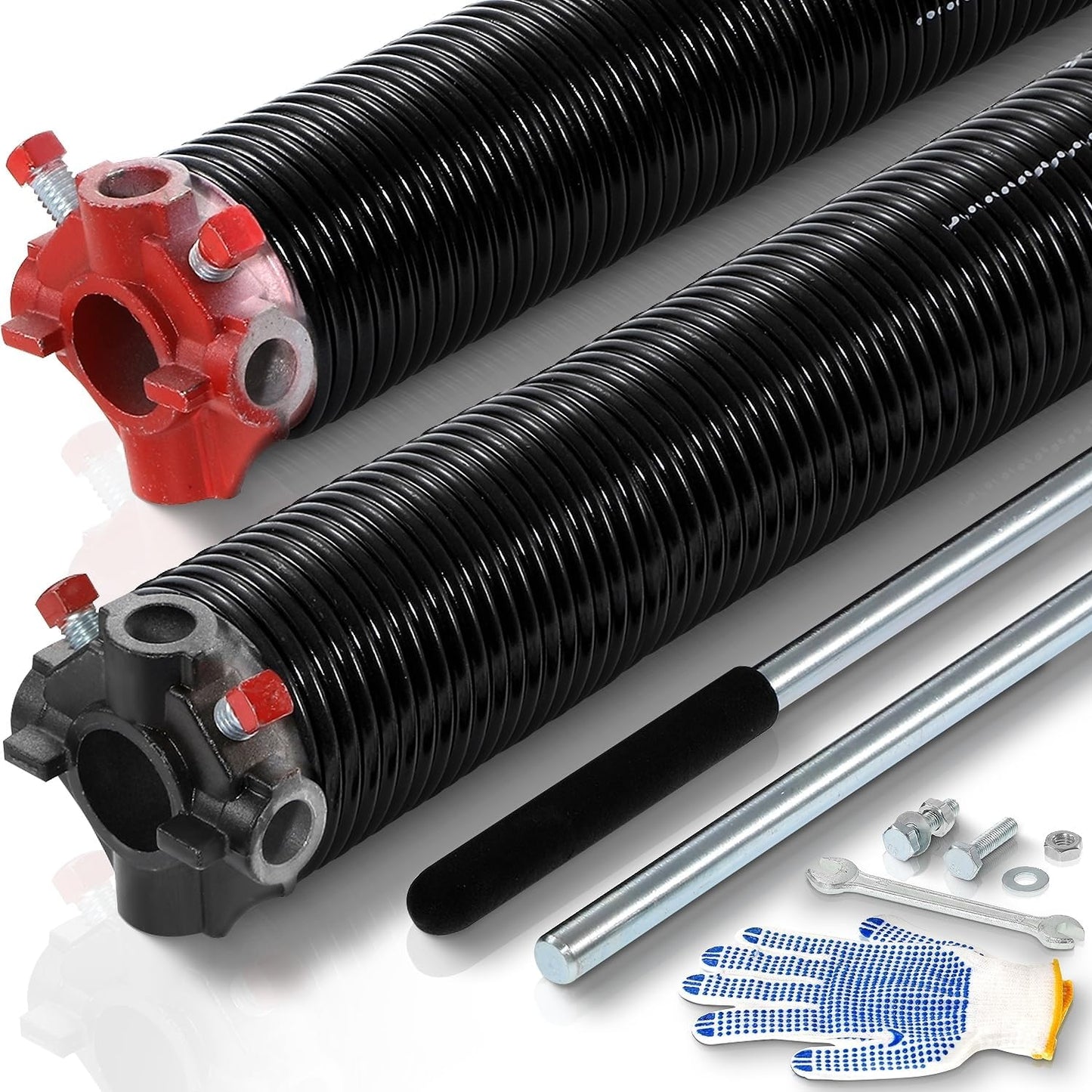 Pair of 2" Garage Door Torsion Springs (0.218" x 2" x 26") with Non-Slip Winding Bars & Gloves, Heavy-Duty Replacement, 18,000 Cycles, High Precision Electrophoresis Black Coated