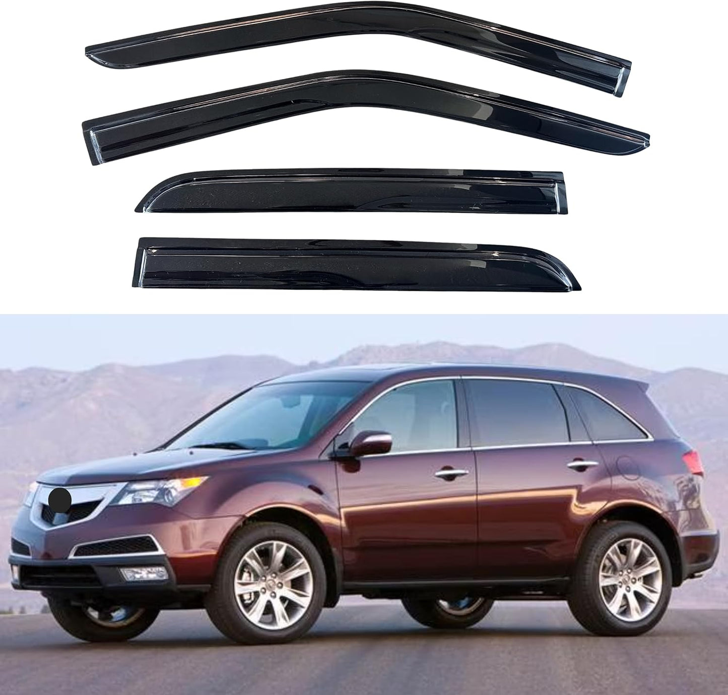 KPY Window Visor Compatible with Acura MDX 2007-2013, 4PC Rain Guard Side Window Vent Deflectors Tape-On Mugen Style, 2007 2008 2009 2010 2011 2012 2013