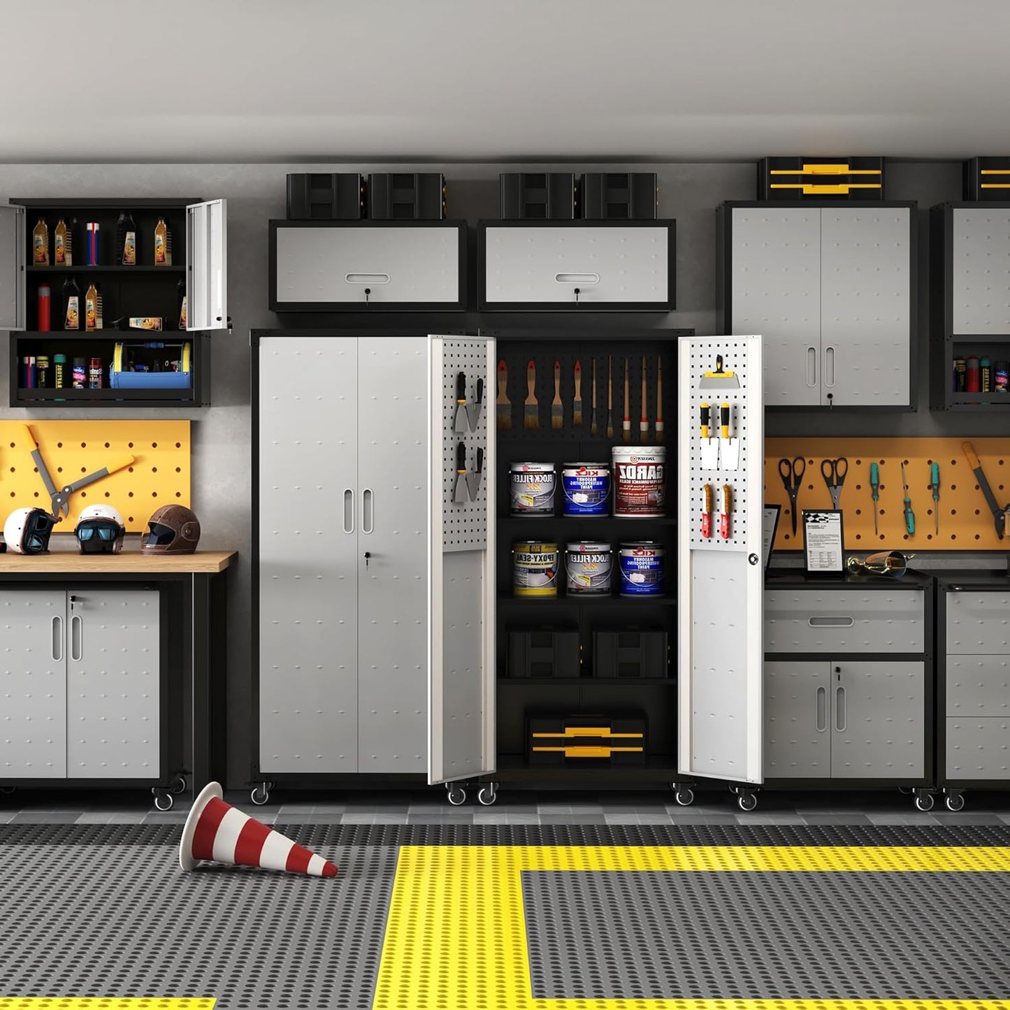 Metal Garage Storage Cabinet with Wheels,Locking Rolling Tool Cabinet with Drawers and Shelves for Home, Office, Garage & Workshop