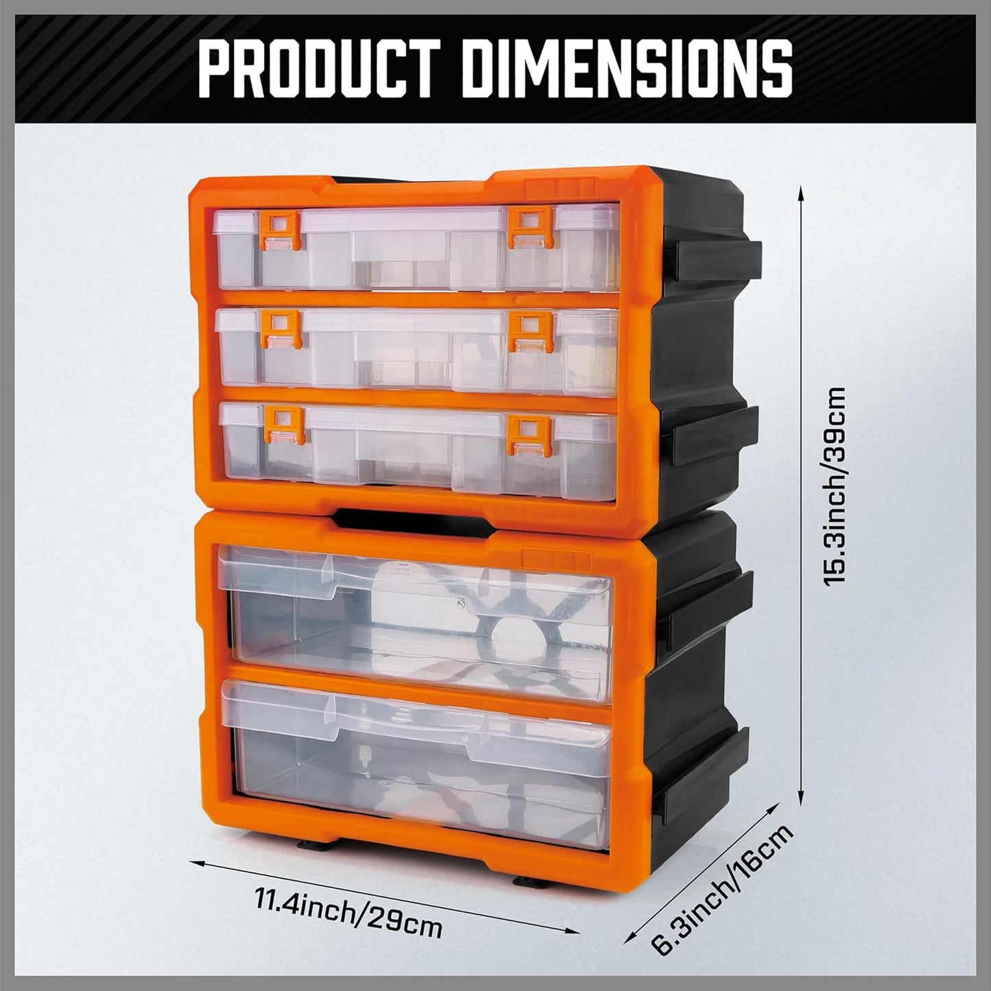 HORUSDY 38-Drawer Durable Screw Organizer, Small Parts Organizer for Hardware, Tools, Screws, Heavy-Duty Wall Cabinet Storage of Beads, Crafts (3 Large Drawers with Dividers for 36 Compartments)