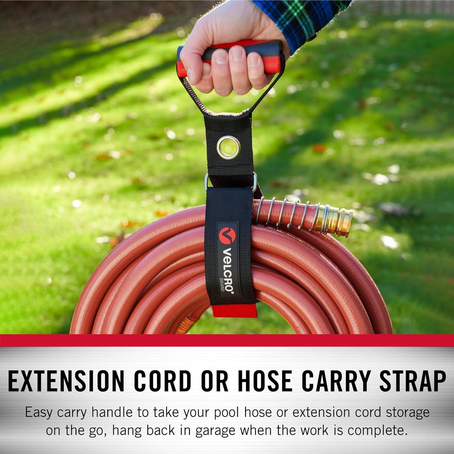 VELCRO Brand Heavy Duty Carrying Strap with Handle | Holds 100 Pounds | Extension Cord Storage, Easily Transport or Hang Garden Hoses | Durable Garage Organization | Medium, Wraps 5.5 Inch Diameter