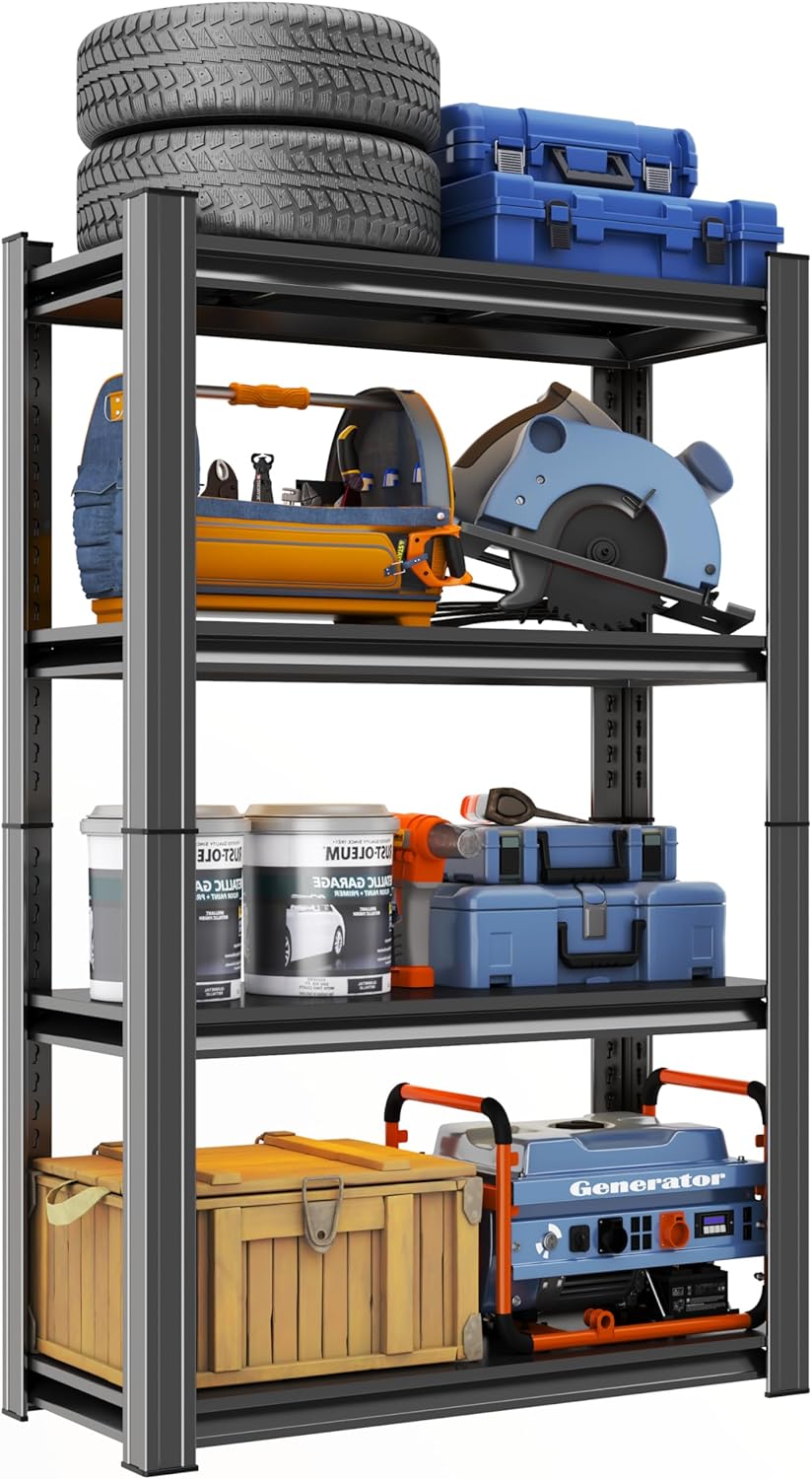 Metal Garage Shelving Unit, Heavy Duty 4-Tier Adjustable Storage Rack, Steel Shelving,2000 lbs Capacity, Industrial Shelves for Heavy Tools and Equipment (4-Tier 54" H x 36" W x 14" D)