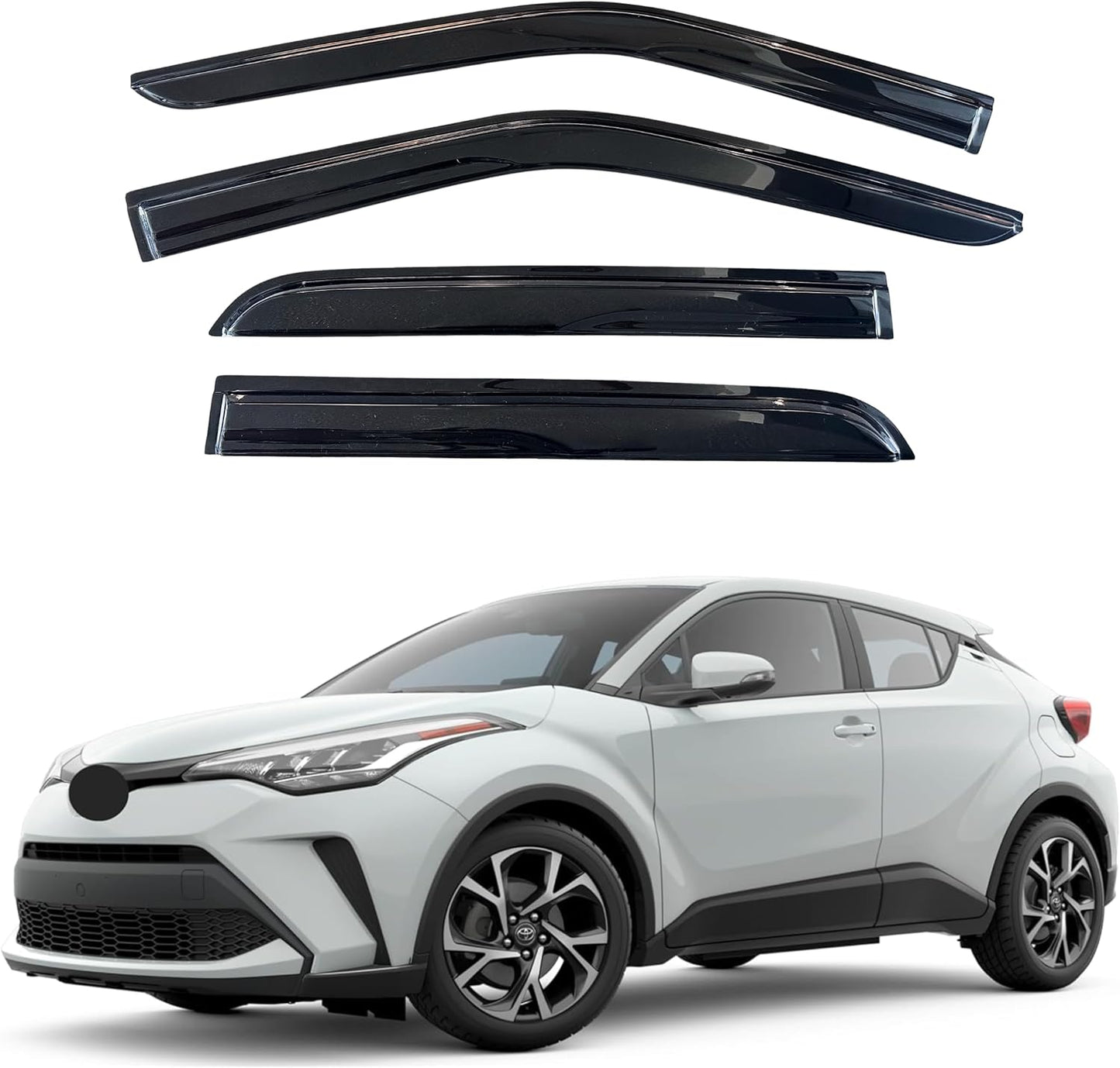 KPY Window Visor Compatible with Toyota C-HR (CHR) 2017-2022, 4PC Rain Guard Side Window Vent Deflectors Tape-On Mugen Style, 2017 2018 2019 2020 2021 2022