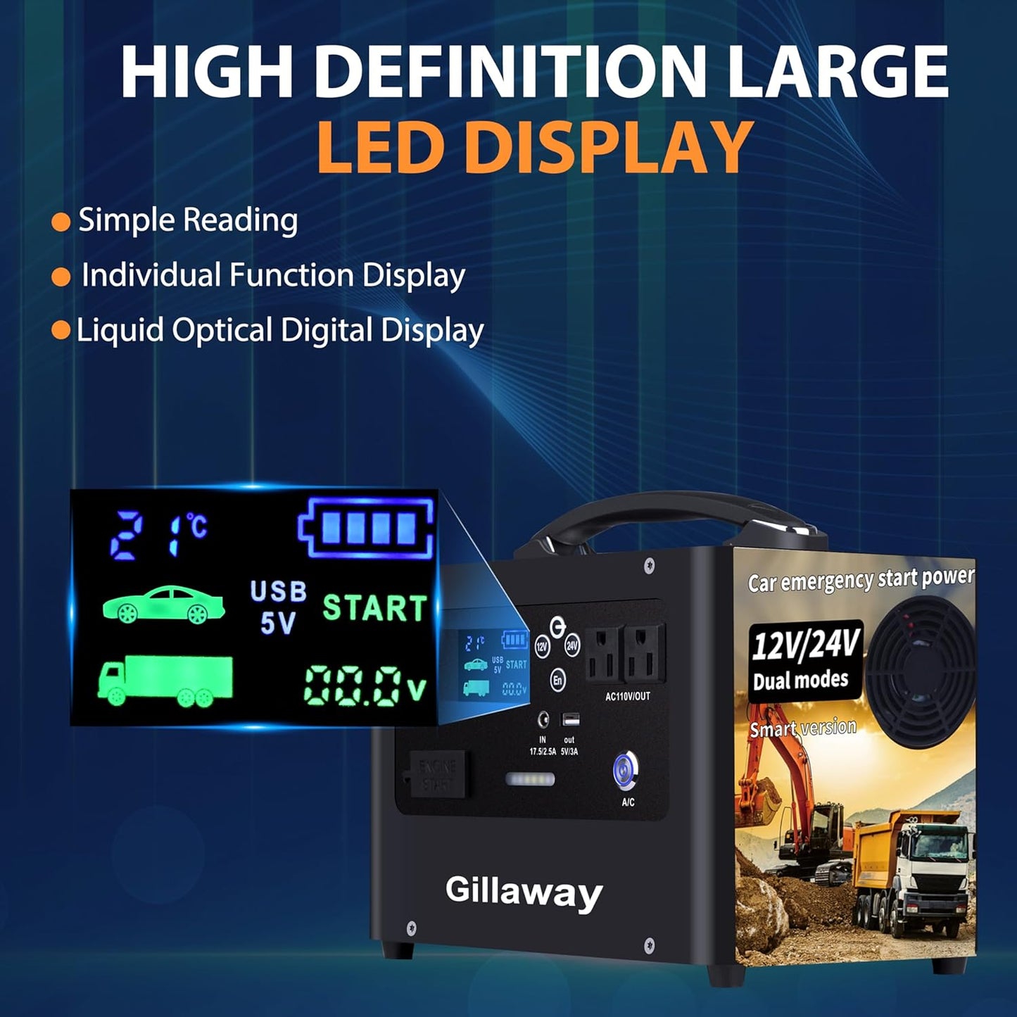 V10 10000A Car Jump Starter, Portable Power Station Backup Lithium Battery，12V/24V Heavy Duty Truck Jump Starter Battery Pack, Power Bank for Outdoors Camping Travel Hunting Blackout