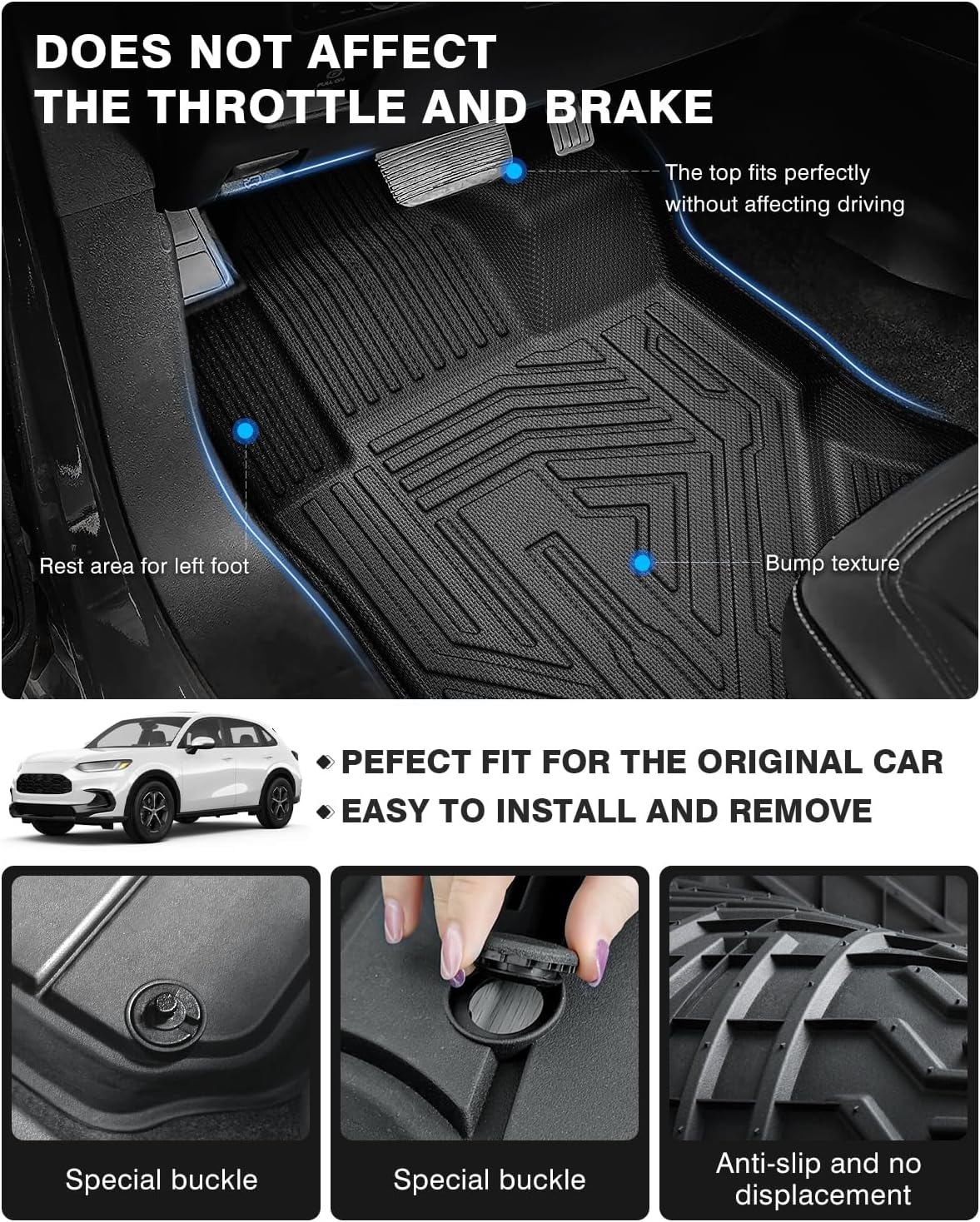 Powerty Floor Mats & Cargo Liner for 2023 2024 2025 Honda HRV HR-V Accessories Floor Mats 2 Row Liner Set All Weather TPE 3D Floor Liners&Rear Cargo Mat
