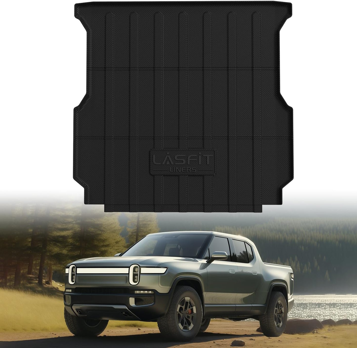 LASFIT Truck Bed Mat Fits for Rivian R1T 2025 2024 2023 2022 Accessories, Vehicle R1T Bed Mat Custom Fit Flush 2025-2022 R1T All Weather TPE R1T Truck Cargo Bed Liner, Black