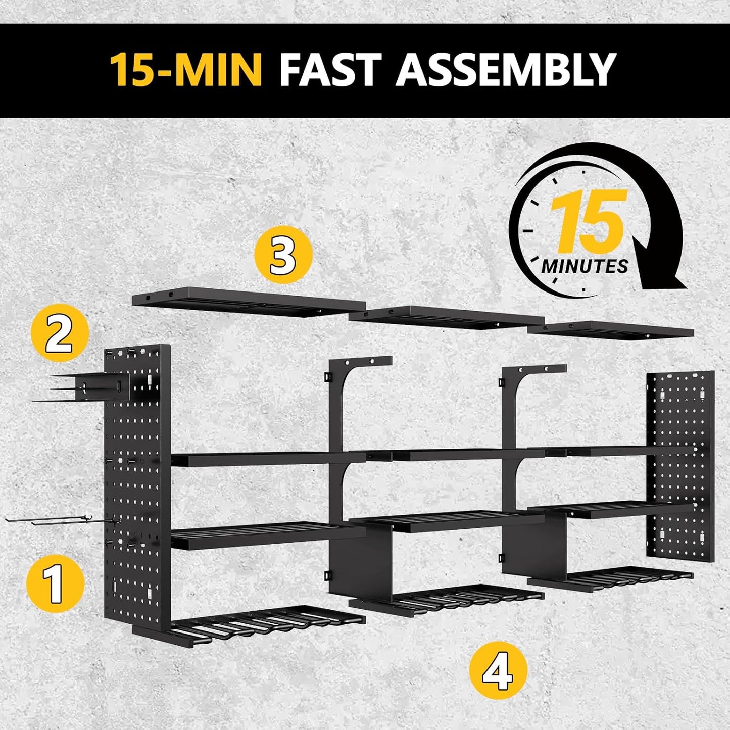 Large Power Tool Organizer Wall Mount, 4 Layer 49" W Heavy Duty Metal Tool Storage Rack with 12 Drill Holder, Utility Racks for Garage Workshop, Ideal Garage Organization Gifts for Men