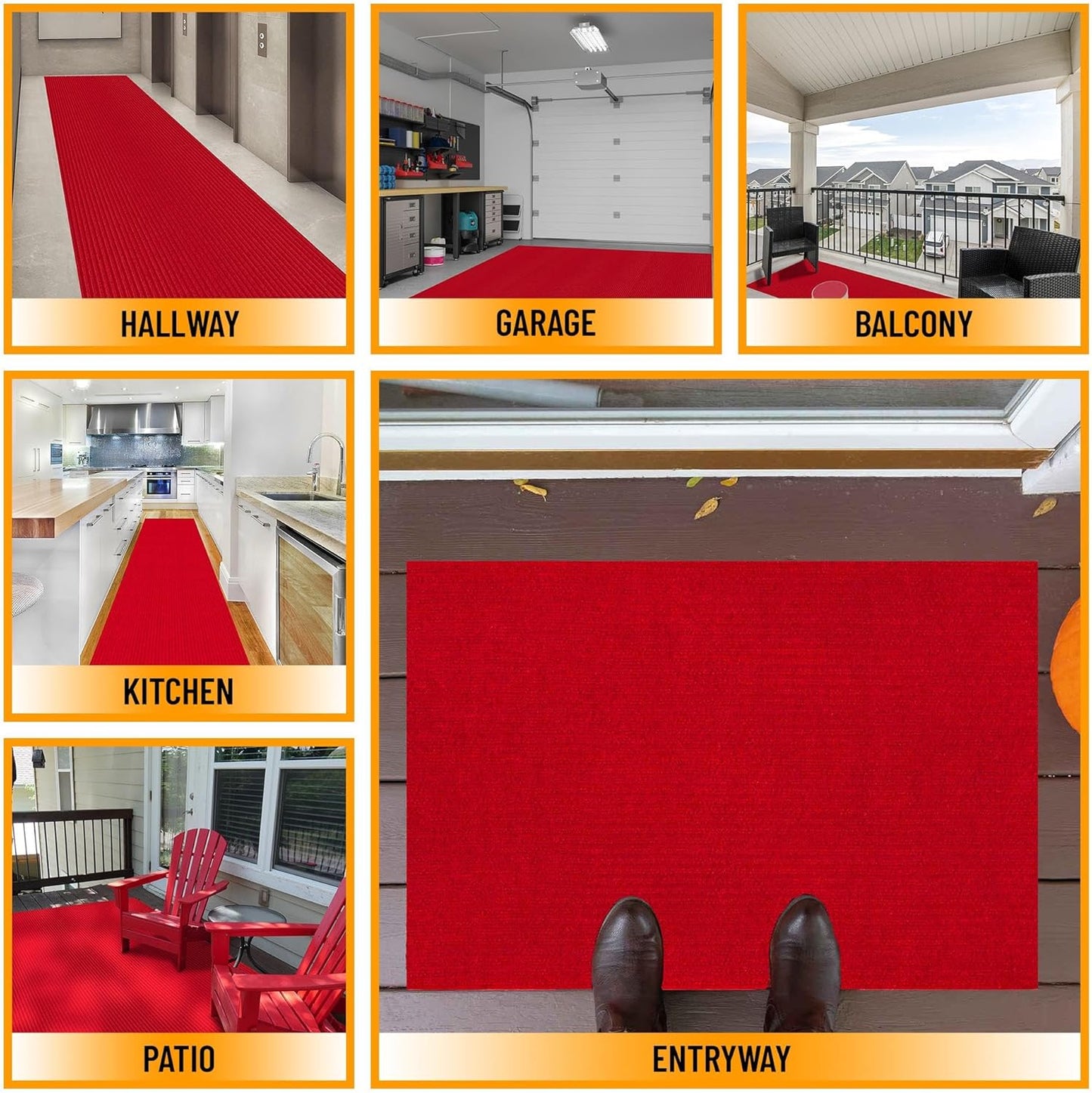 Ottomanson 2' x 7' Hallway Runner with Scraper Pile - Extra Durable Non-Slip Rug Mat for Indoor & Outdoor Use - Ideal for Kitchen, Entryway, Patio & Garage - High-Traffic Carpet, Red