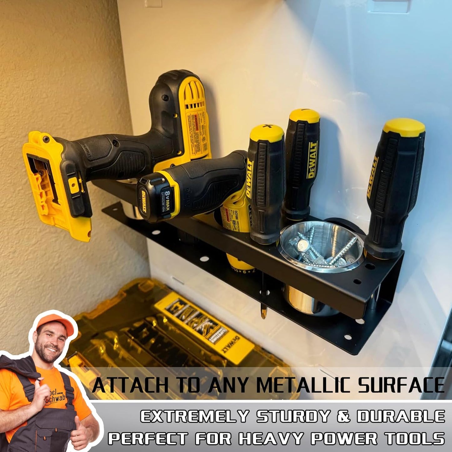 ULIBERMAGNET Power Tool Organizer Rack,Magnetic Heavy Duty Drill Holder,Wall Mount Metal Tool Rack with Screwdriver,Cordless Drill,Utility Rack for Warehouse,Garage,Toolbox