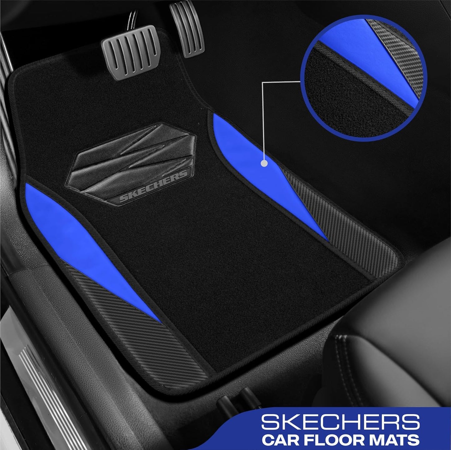 Skechers Car Floor Mats,Waterproof Universal Fit Car Mats,Faux Leather Car Floor Mats,Carbon Floor Mats for Cars with Anti-Slip Skechers Heel Pad Fit for SUV,Vans,Sedans,Trucks,Blue
