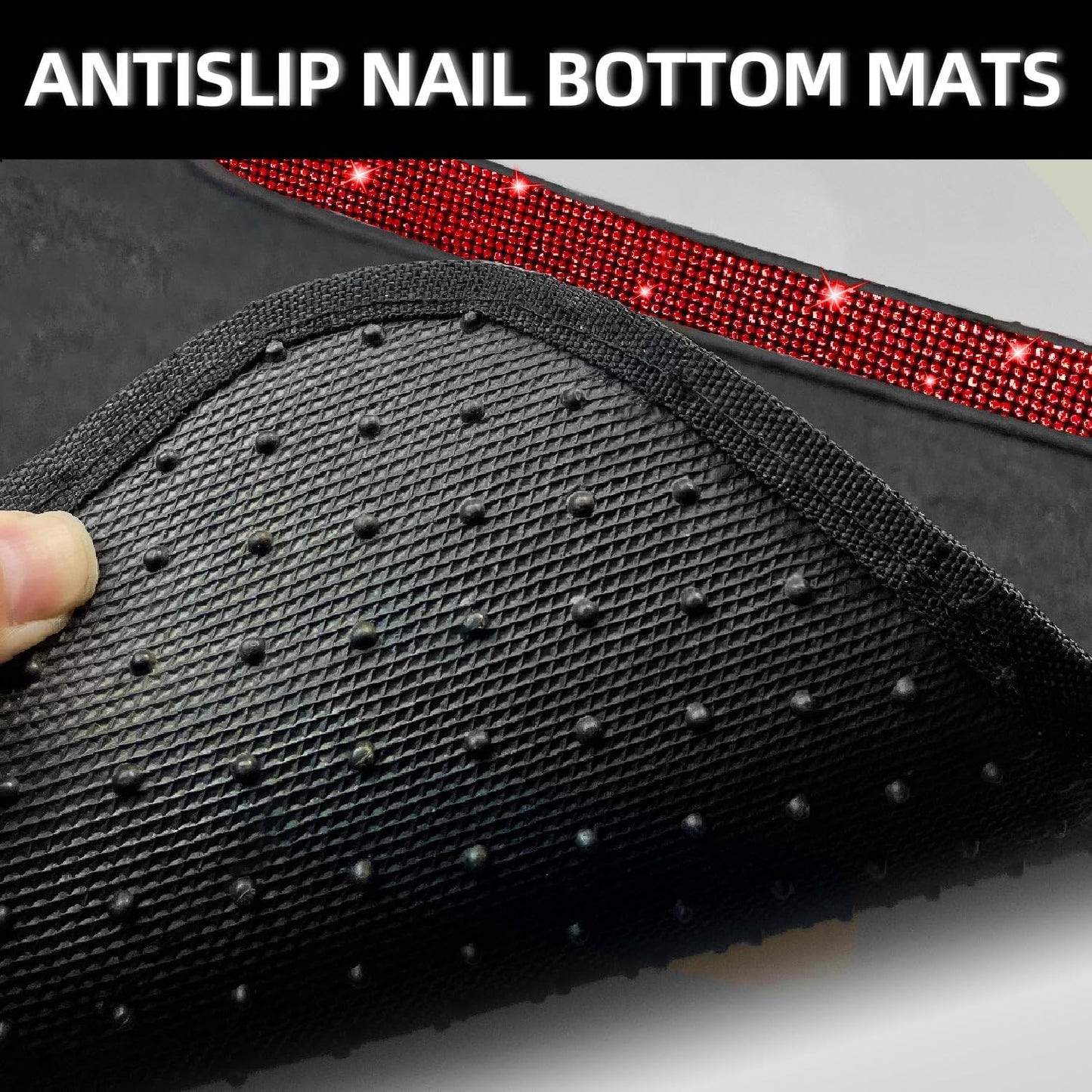 NBTEPEM Red Bling Car Floor Mats Full Set, Universal Fit Most Cars,SUV, Trucks, 4 pcs Sparkle Glitter Diamond Carpet for Women Girls with Anti-Slip Pad (Red Diamond)