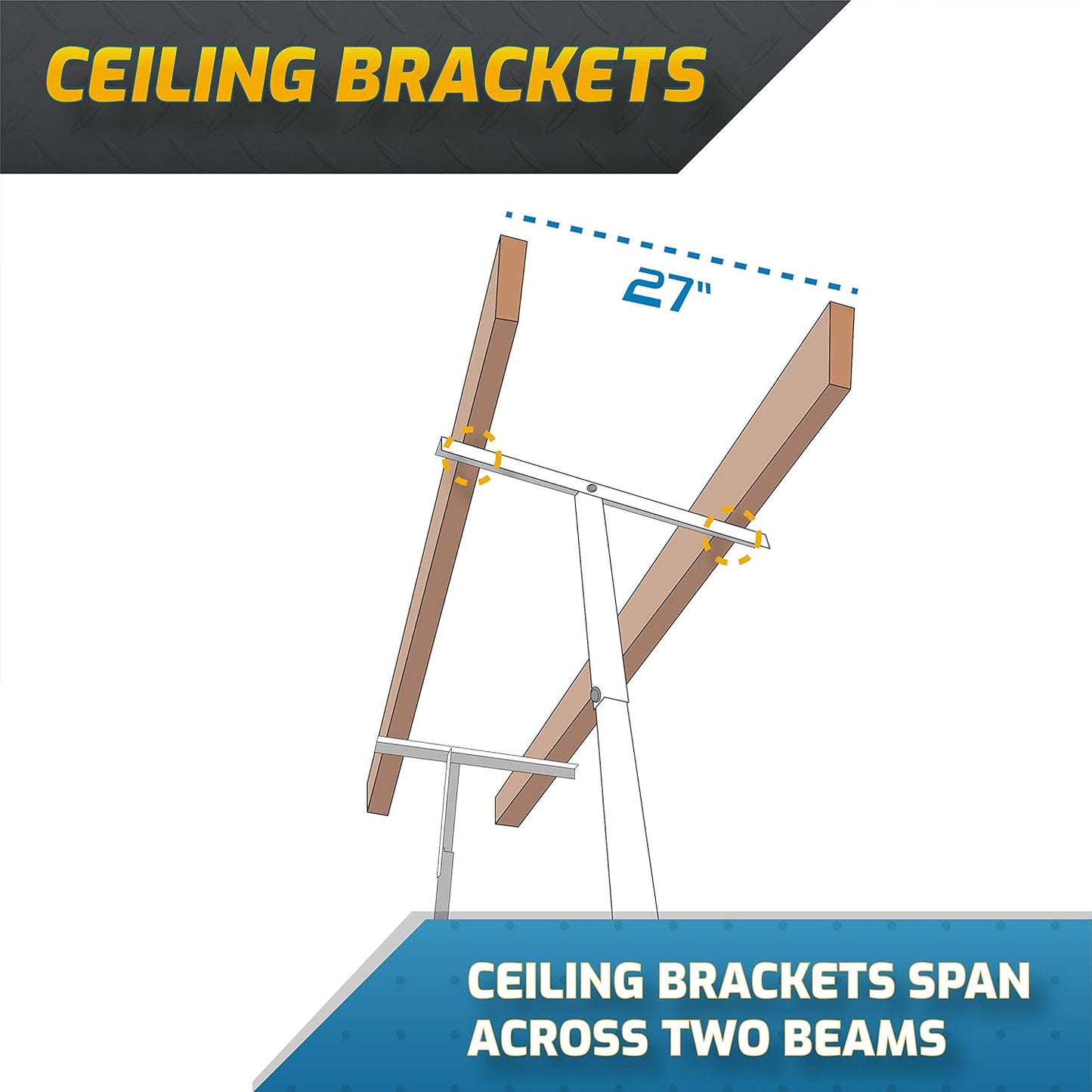 MonsterRax Overhead Garage Storage Rack 2 x 6 Ceiling Rack for Garage Shelving, Organization, & Storage, Adjustable Hanging Storage for Bikes, Equipment & Bins (White, 12"- 21" Ceiling Drop)