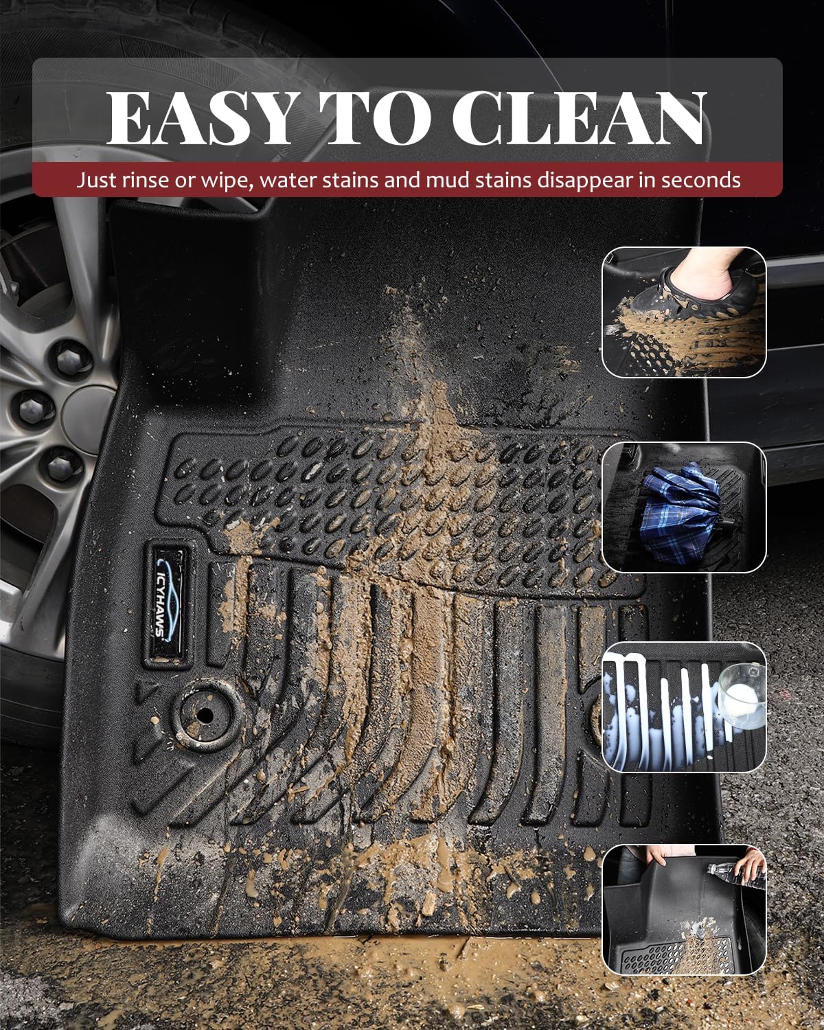 Icyhaws® Floor Mats for Infiniti QX50 2019-2025 with Cargo Liner Backrest Mat, All Weather TPE Rubber Car Mats | Front Rear Row Trunk Mat Back Seat Protector for Infiniti QX50 Accessories