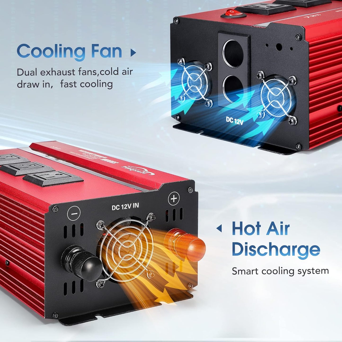 2000w Inverter 12v Car Power Inverters for Vehicles Truck with USB Charging Port,12v DC to 110v AC Inverter Converter with 3 AC Outlets 2000 Watt Invertor Solar Battery Inverter