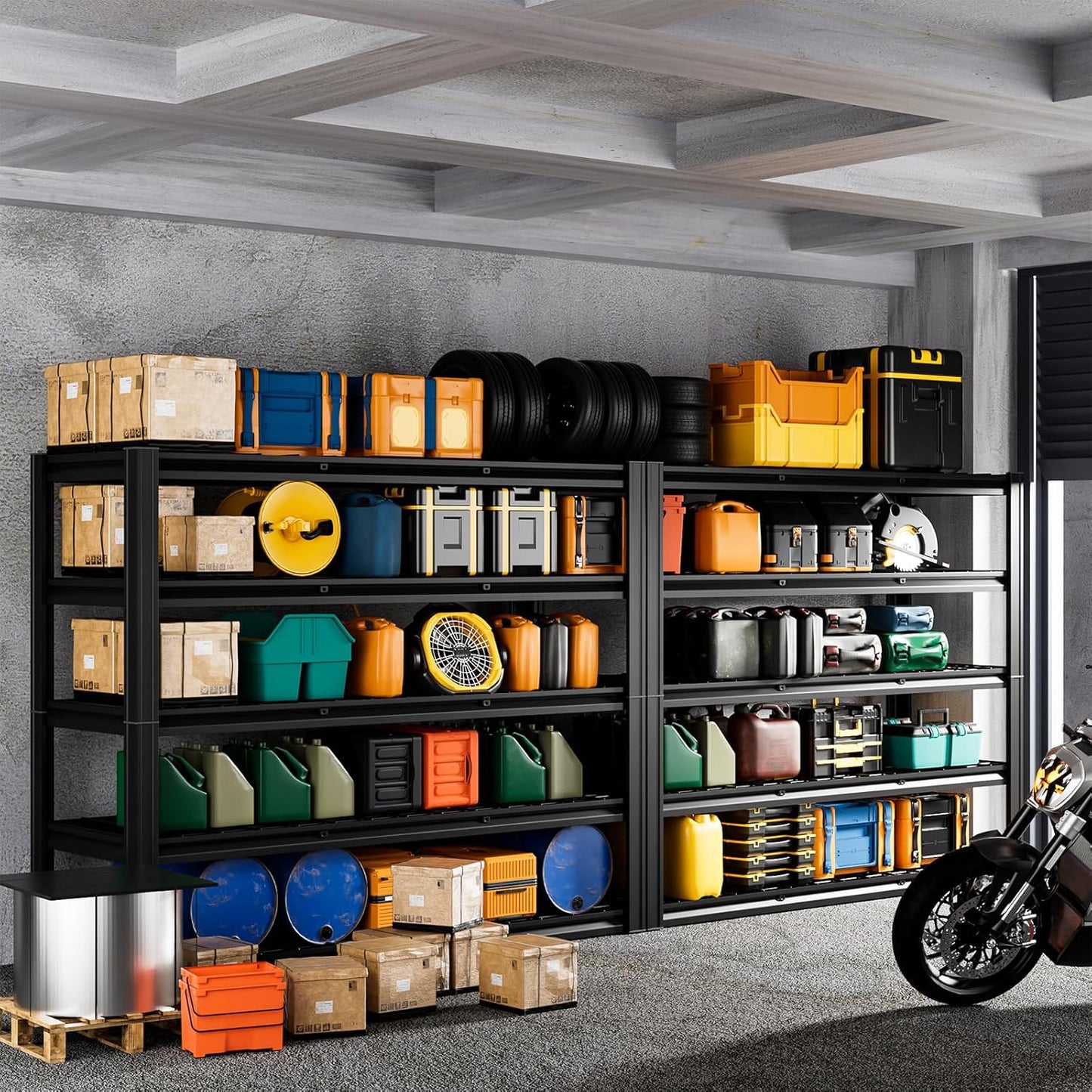 5-Tier 60" W x 20" D x 72" H Garage Shelving 30000LBS Heavy Duty Adjustable Storage Shelves Basement Industrial Shelving Units(Black)