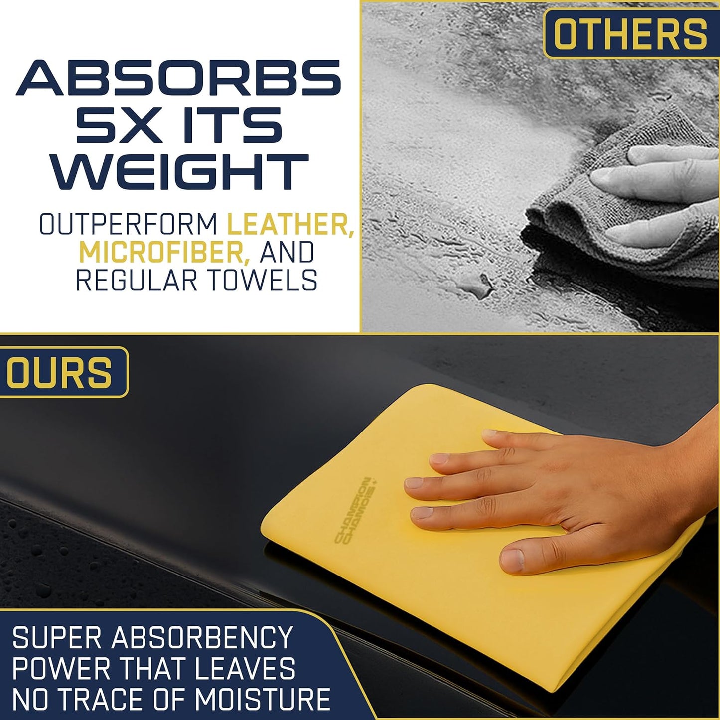 Premium Large Shammy Towel for Car - 2pk (26"x17") - Super Absorbent, Streak-Free, Lint-Free, Scratch-Free Cloth for Cars, Boats, Home - Long Lasting Synthetic Leather Chamois + Hanging Storage Tubes