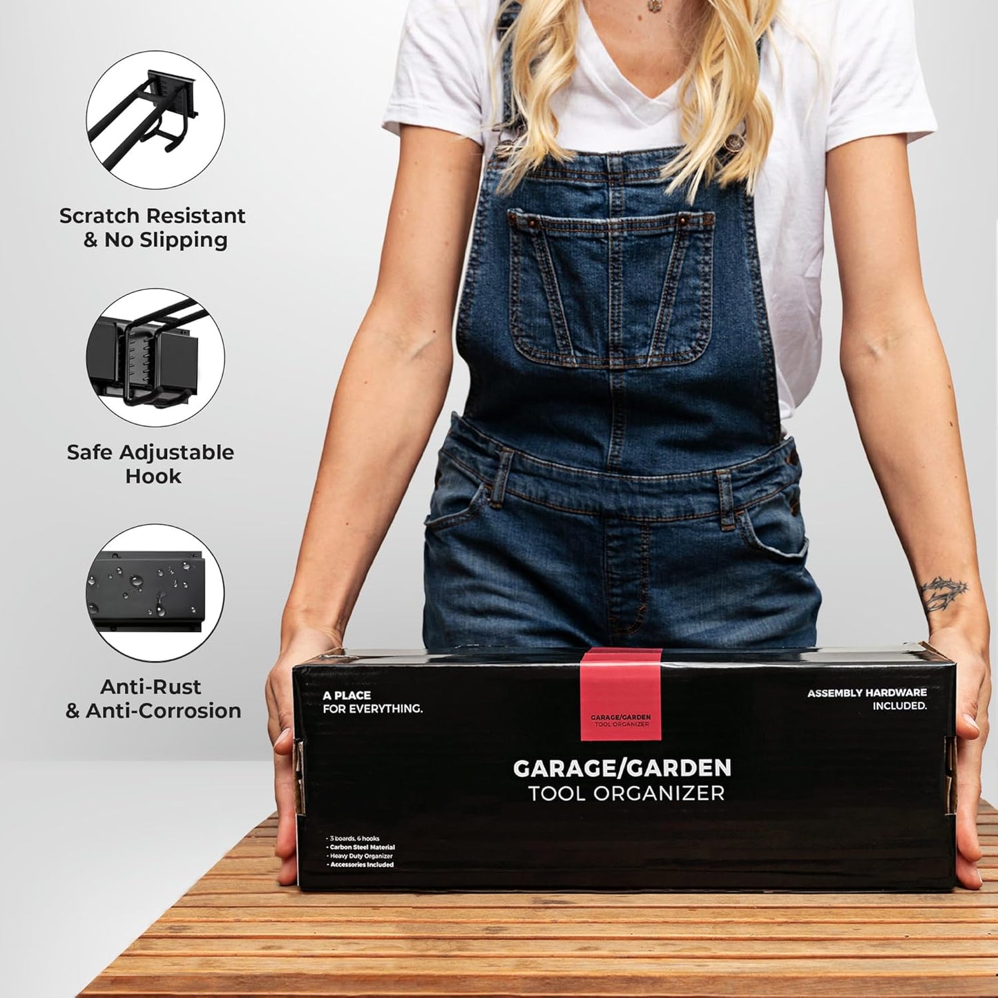 Garage Tool Organizer Wall Mount | 48-Inch Garage Wall Organizer & Folding Chair Rack | Heavy-Duty Tool Hanger System | 9-Piece Kit with 3 Steel Rails & 6 Adjustable Hooks | 300 lbs Capacity