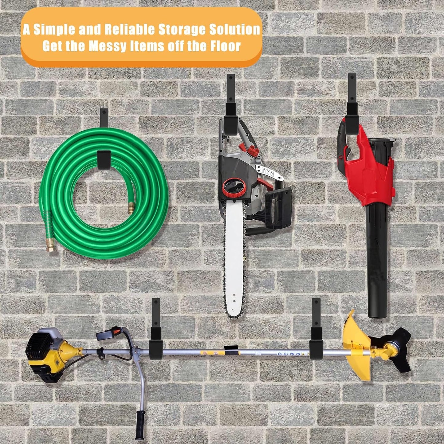 Heavy Duty Utility Hooks - Wall Mount, Hose Holder, Bike & Ladder Hooks, Chainsaw & Leaf Blower Hanger - 8 Small