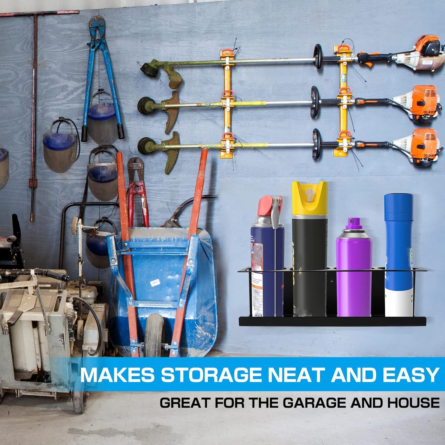 RealPlus Aerosol Spray Can Holder Rack Organizer, 4 Can Spray Bottle Holder Heavy-Duty Steel Wall Mounted for Garage and Workspace, Pack of 6