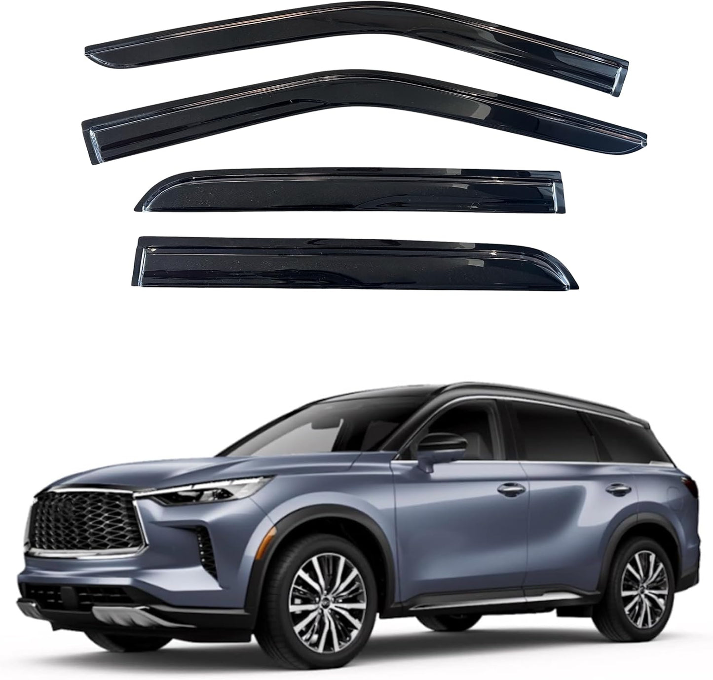 KPY Window Visor Compatible with Infiniti QX60 & JX35 2013-2021, 4PC Rain Guard Side Window Vent Deflectors Tape-On Mugen Style, 2013 2014 2015 2016 2017 2018 2019 2020 2021