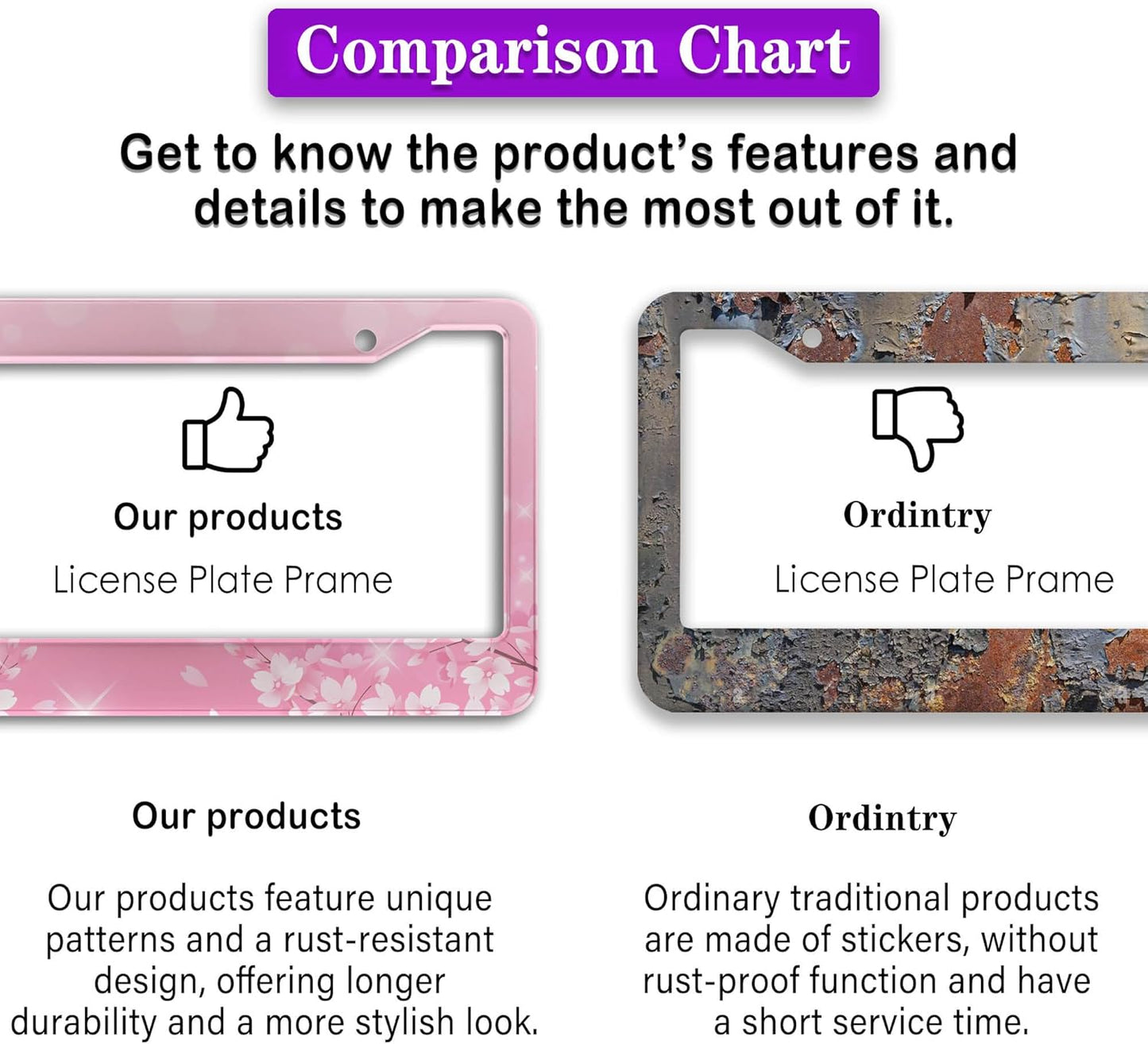 License Plate Frames for Girl Pink License Plate Cover for Women for Men Pink Floral Women Aluminum Metal Car Accessory 2 Pack with Screw Covers Set