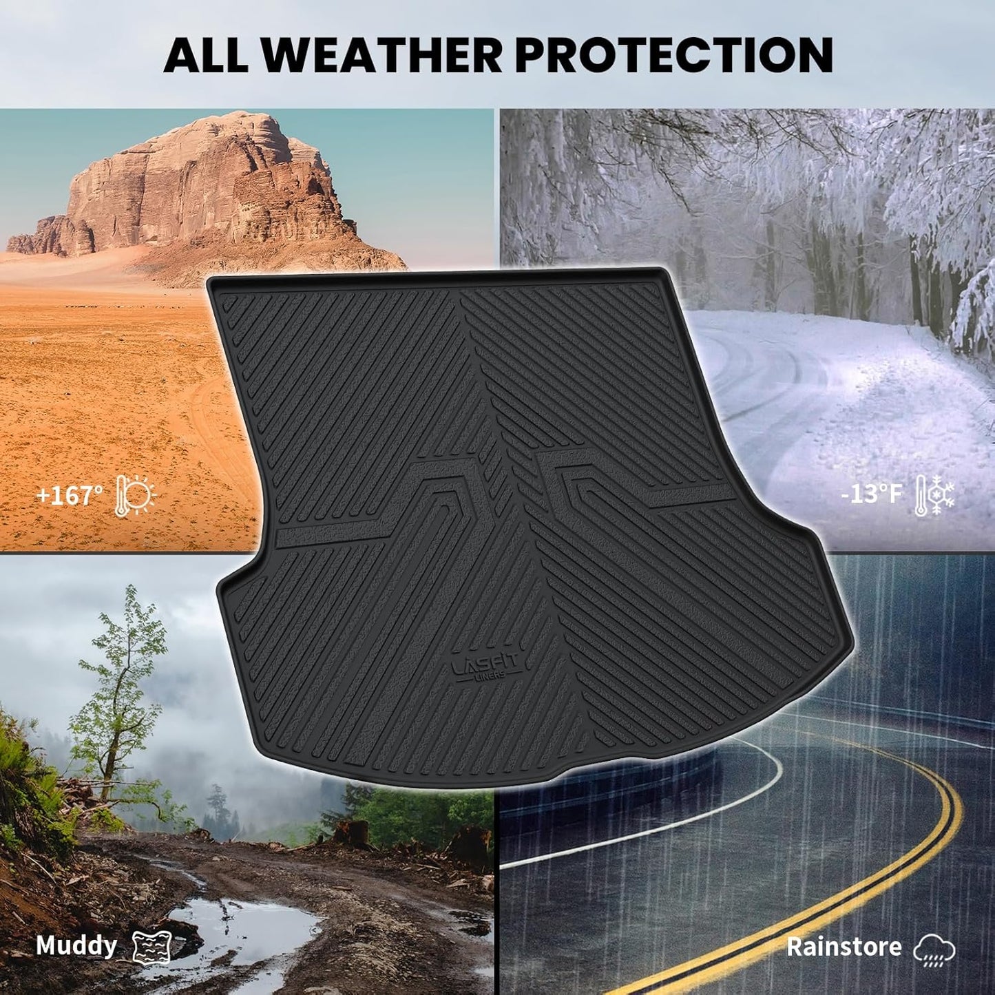 LASFIT Trunk Mat for Lexus RX/RX350/RX350h/RX500h 2025 2024 2023, All Weather TPE RX 350 Cargo Mats Custom Fit for Lexus RX350 Cargo Liner Front & Rear Trunk Liner, Black, Easy to Clean