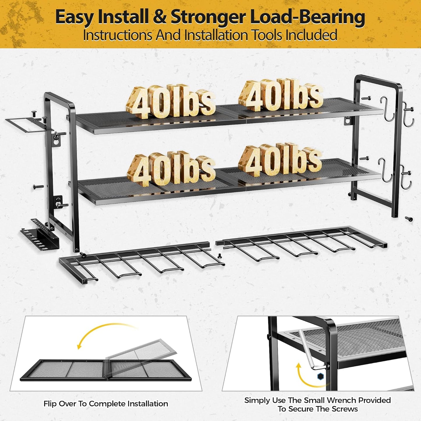 LBT Power Tool Organizer Wall Mount - 3 Layer Heavy Duty Tool Storage Rack with 7 Cordless Drill Holders, Loads 160Lbs Utility Rack for Garage, Workshop, Shed - Cool Gifts for Men, Dad, Husband