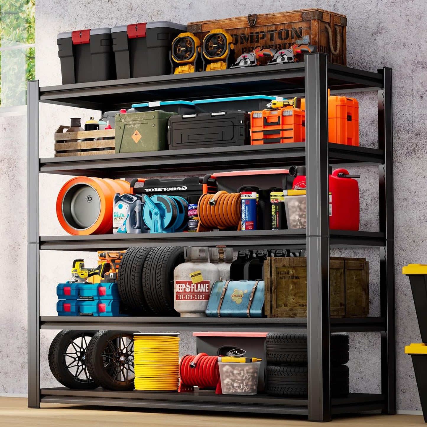 Garage Shelving 3000LBS Heavy Duty Shelving Units and Storage Shelves Adjustable 5 Tier Metal Shelving for Kitchen,Utility Room and Basement, 13.78" Dx35.43 Wx71.18 H, Black
