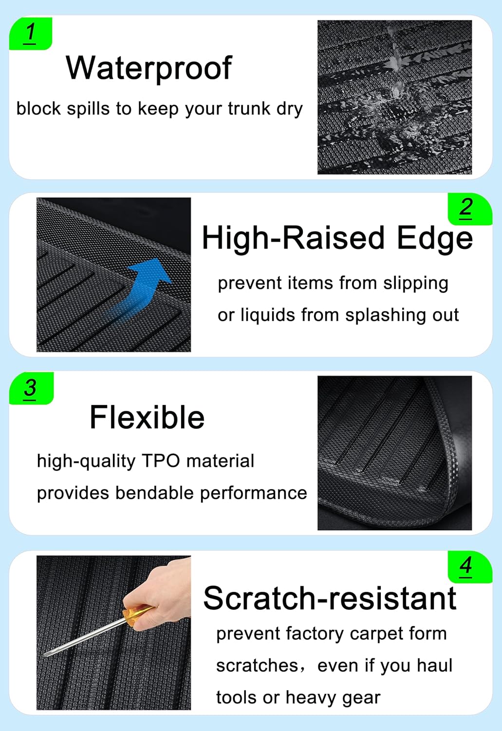 CRV Cargo Liners - All-Weather Waterproof Durable Custom-Fit 3D-Designed Protection Rear Trunk Tray Floor Mats Compatible with Honda CRV 2007-2016