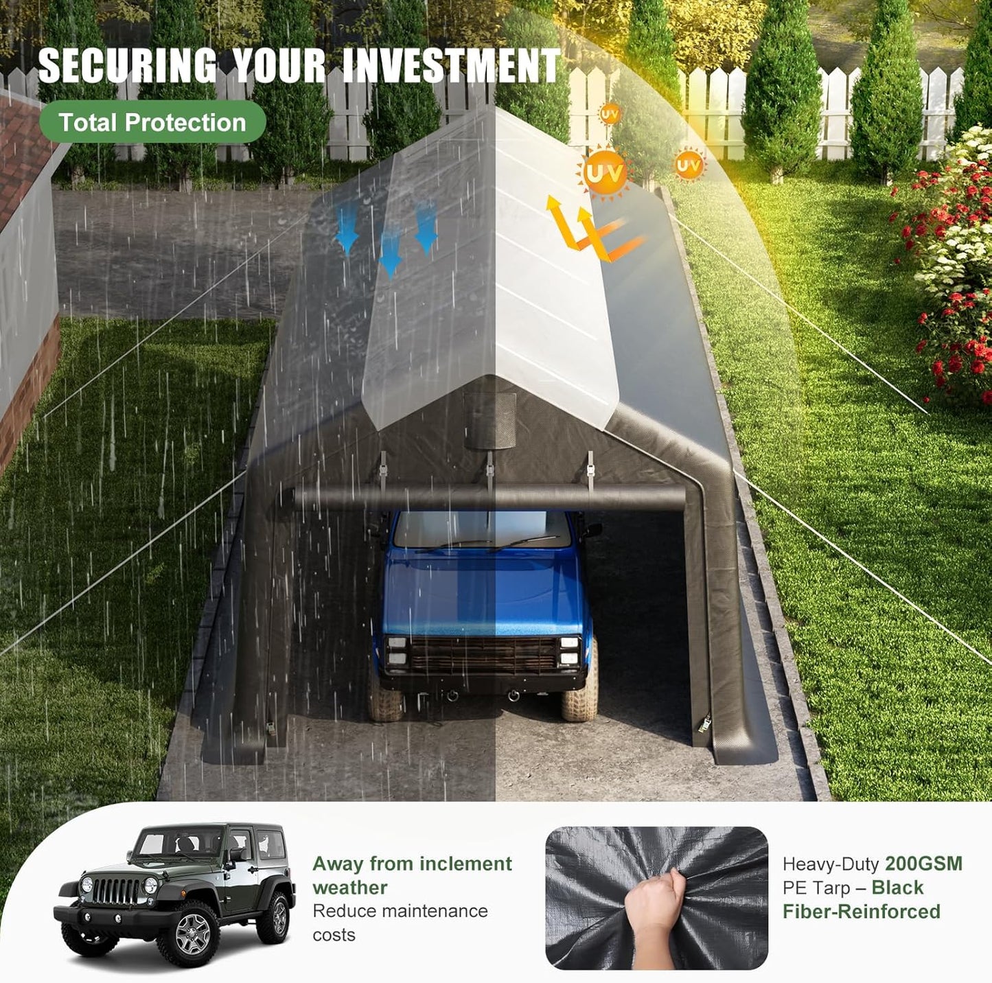 Carport Canopy 12x20FT Heavy Duty with Translucent Roof - Skyview Portable Garage with Reinforced Metal Frame, Zipper Doors, All-Weather Resistant,Waterproof Outdoor Storage Shelter for Cars/RV/ATV