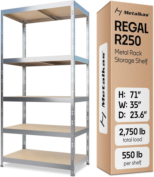 Storage Shelves: 5 Storage Shelves Heavy Duty w/ 2,750 lb Total Load Capacity, 550 per Storage Shelf, 71x35x24 | Perfect Solution for Your Storage Needs | Adjustable Shelving Unit