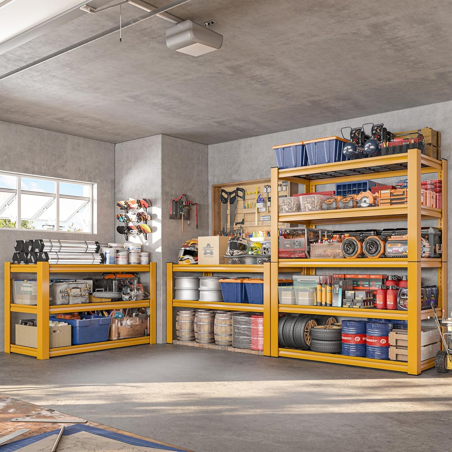 REIBII 72''H Garage Shelving 3010 LBS Storage Shelves Adjustable Metal Shelving 5 Tier Metal Shelves for Storage Industrial Shelf for Pantry Kitchen Basement 72" HX35.5 WX16 D, 4 Pack