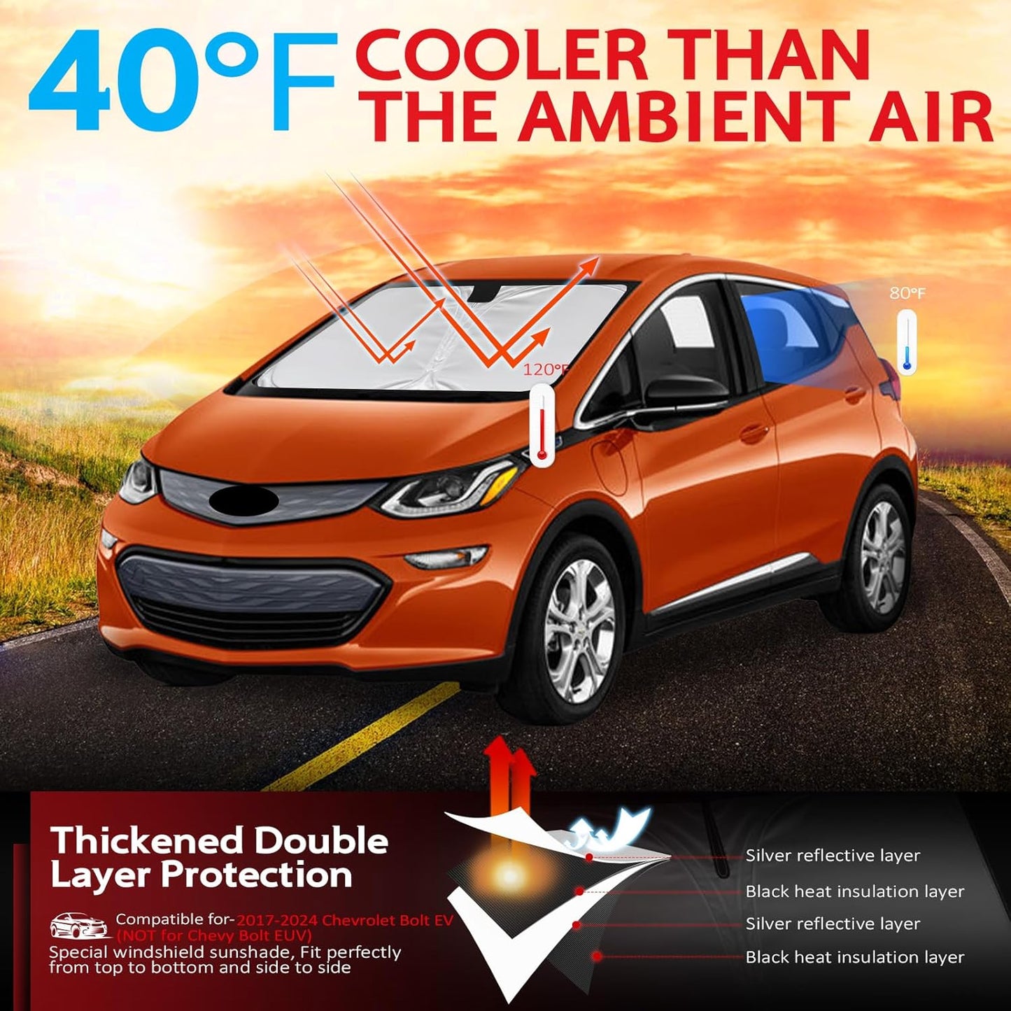 KAYZT Windshield Sun Shade for 2017-2024 Che-vrolet/Chevy Bolt EV (Not for EUV) Foldable Sunshade Front Window Custom Fit Car Accessories