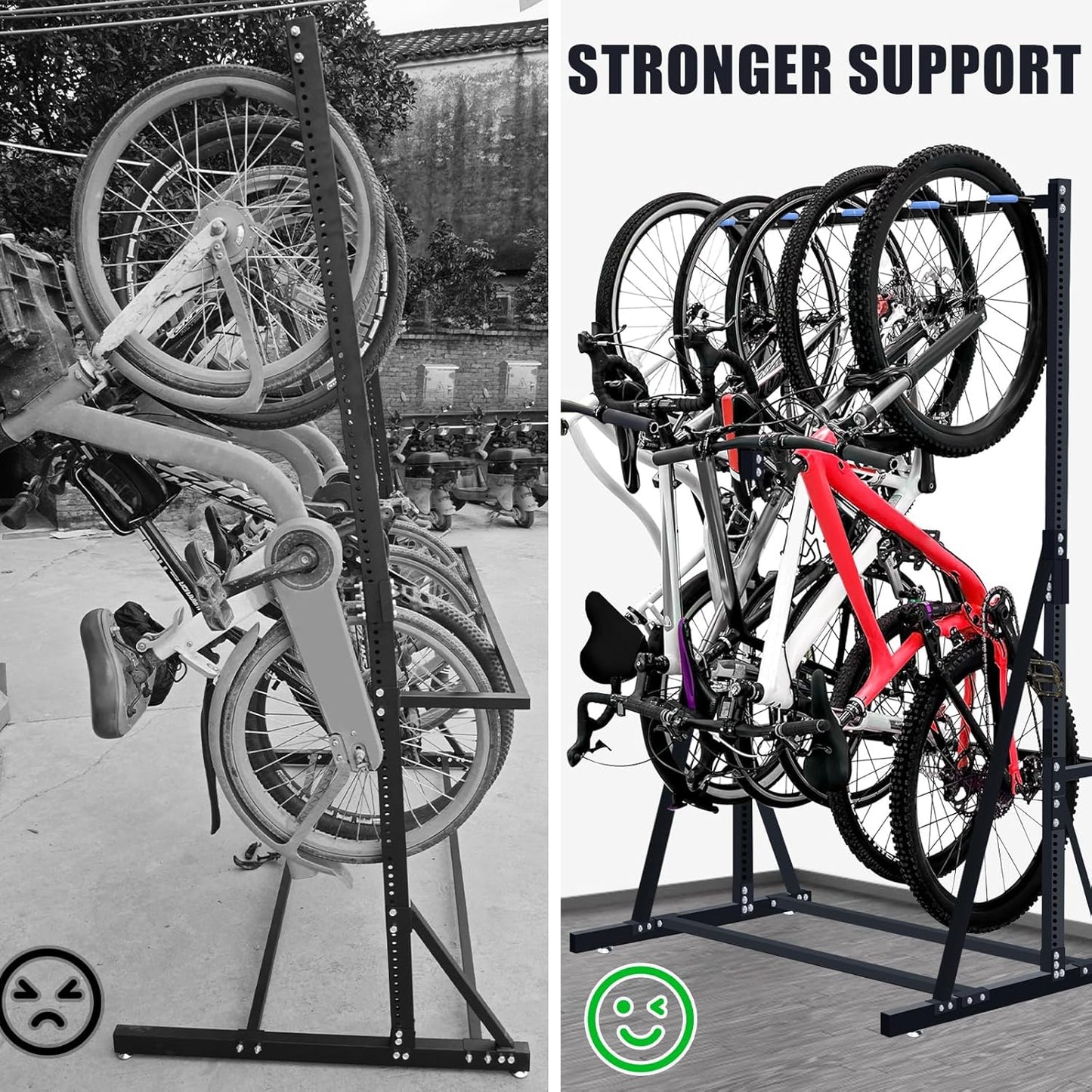 KAXIWEI Freestanding Bike Storage Rack，Vertical Bike Rack for Indoor Garage Floor Stand Max 5 Bike Bicycle Organizer Heavy-Duty Solid Steel Bike Storage Rack for Home and Garage Organizer