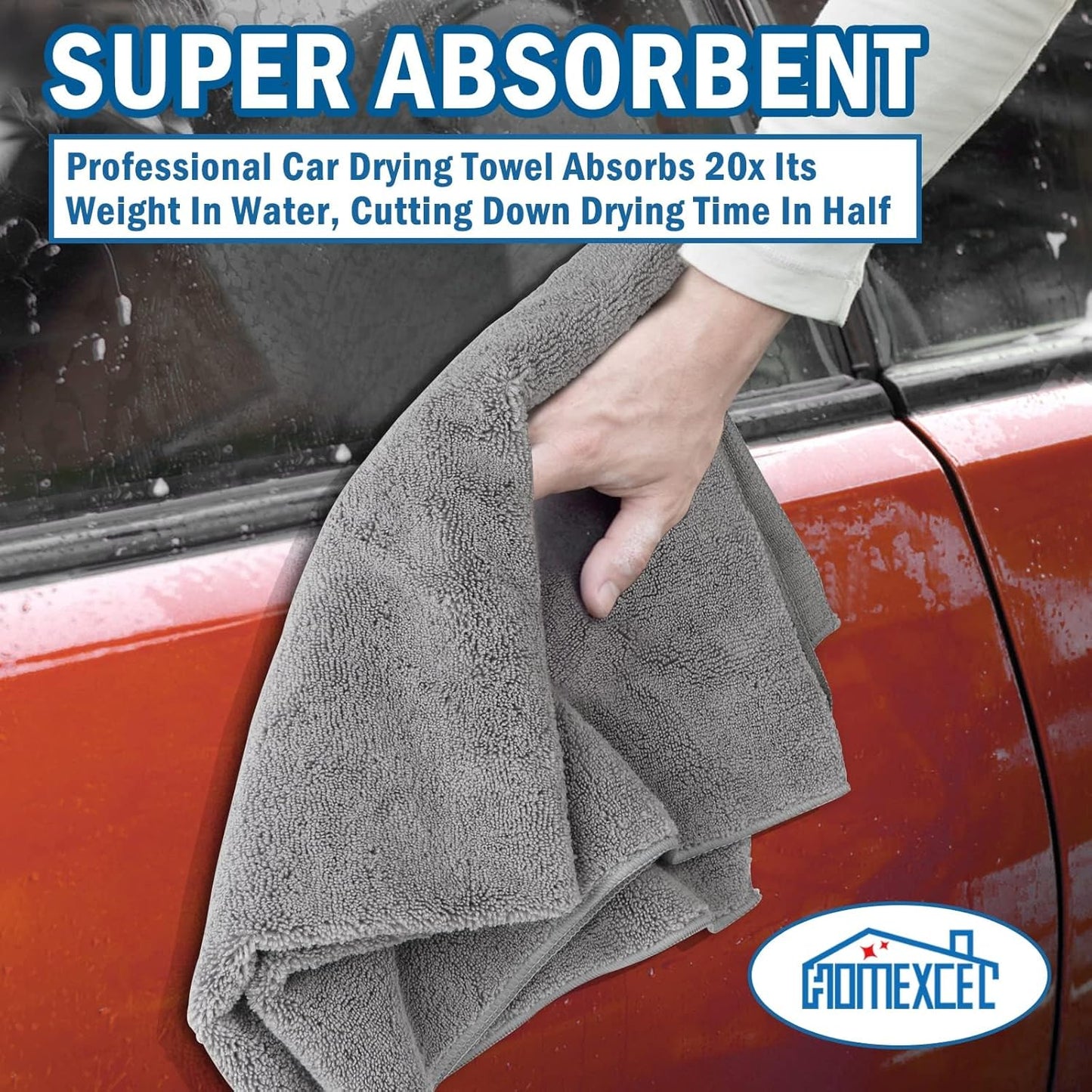 HOMEXCEL Professional Large Microfiber Car Drying Towels 4 Pack, Lint Free, Scratch Free, Highly Absorbent Drying Towel for Cars, SUVs, RVs, Trucks, and Boats,31" x 24 ",Grey