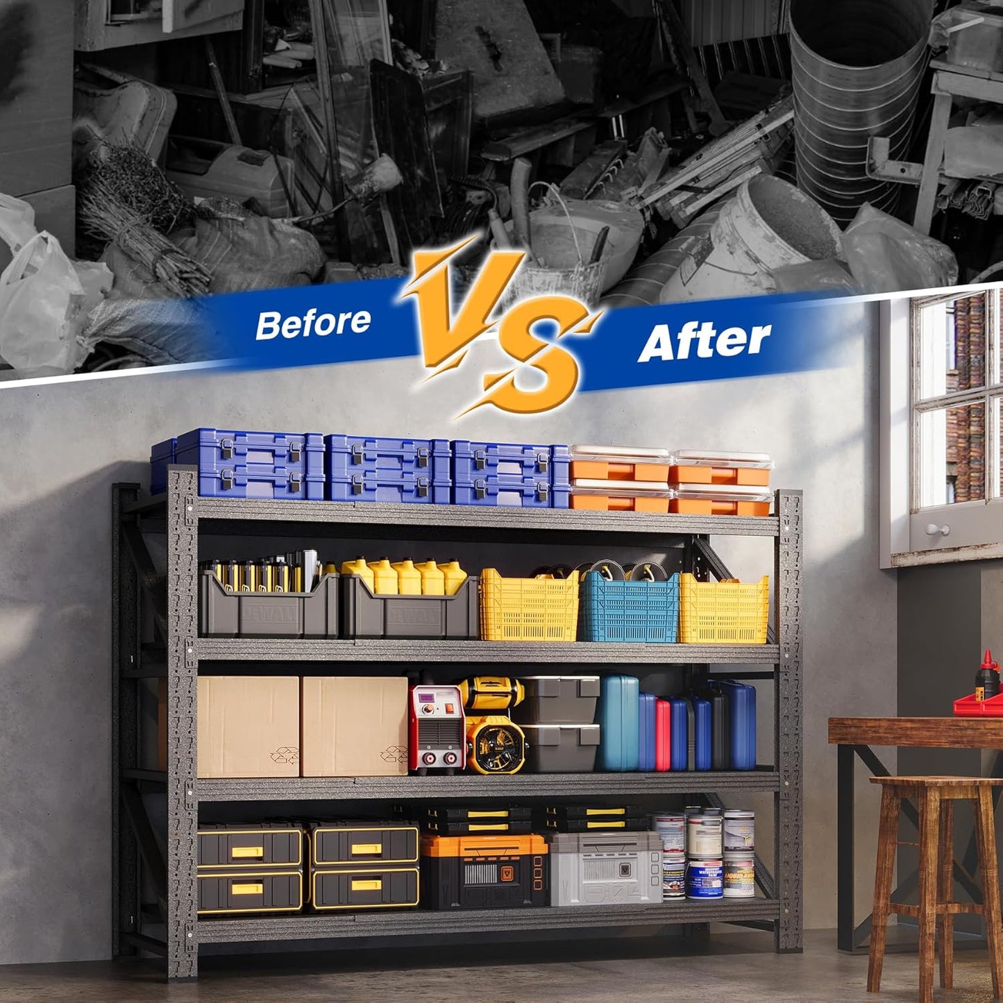 60" W Storage Shelves 5000lbs Garage Metal Shelving Heavy Duty Garage Shelves Adjustable Storage Shelves for Industrial, Factory, (60" W X 24" D X 70" H)