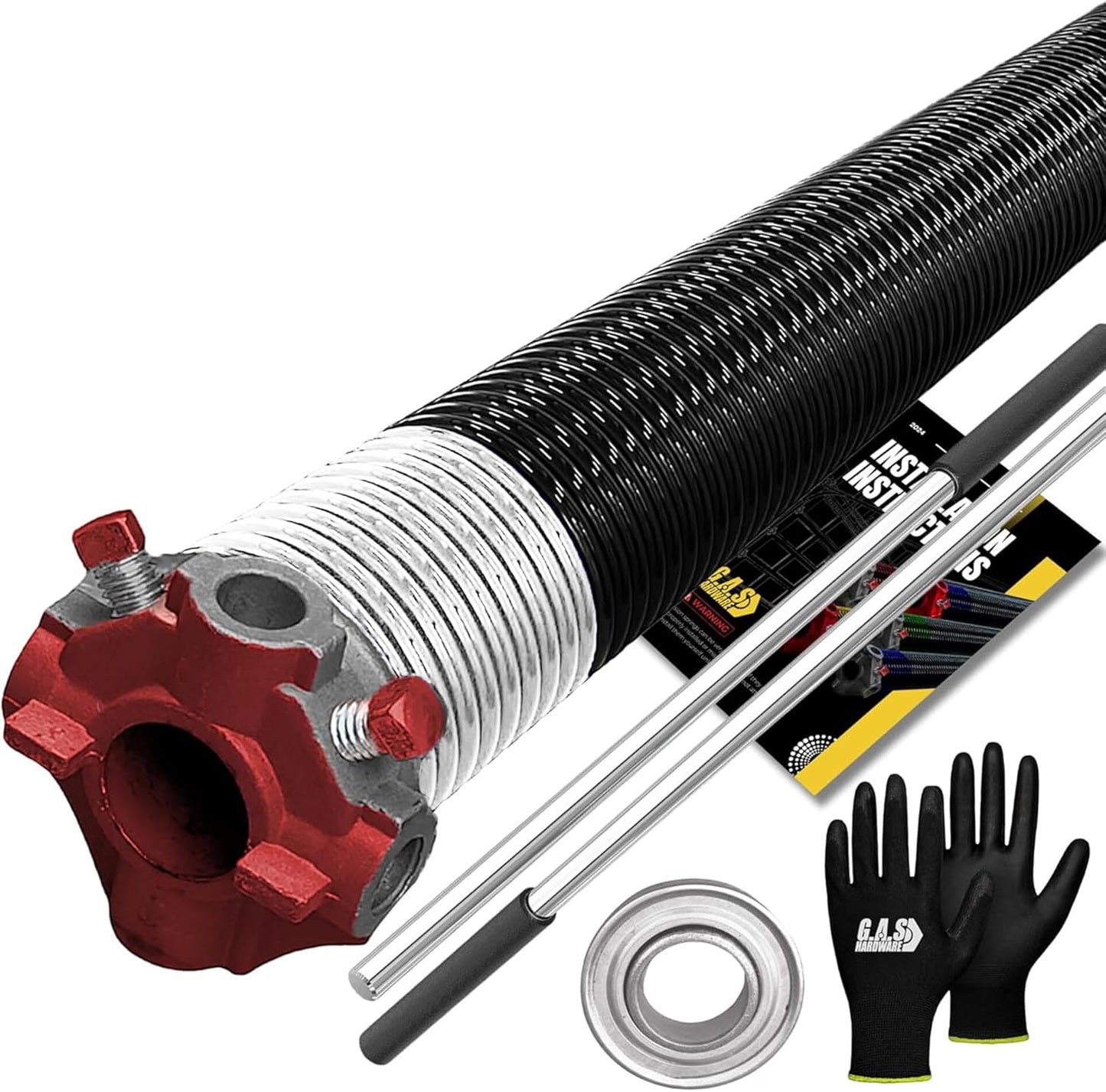 Garage Door Torsion Spring 218x2x25 Torsion Springs for Left Side of Garage Door with 1" Steel Bearing, Gloves, and Winding Bars Precision E-Coating 5-Year Warranty Minimum 30,000 Cycles (Red Cone)