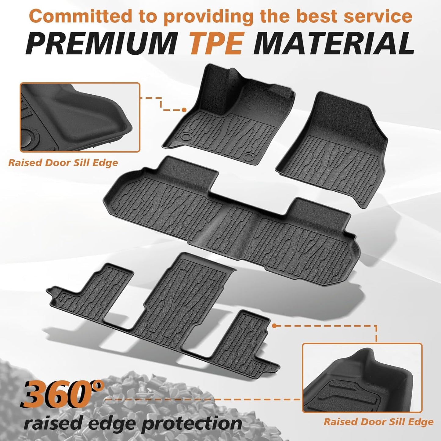 TripleAliners Floor Mats All Weather Compatible with 2024+ GMC Acadia/Chevy Traverse|2nd row captain's chairs/2025 Buick Enclave Accessories Full Set Floor Liners TPE Custom Fit Protector Car Mat 4-pc