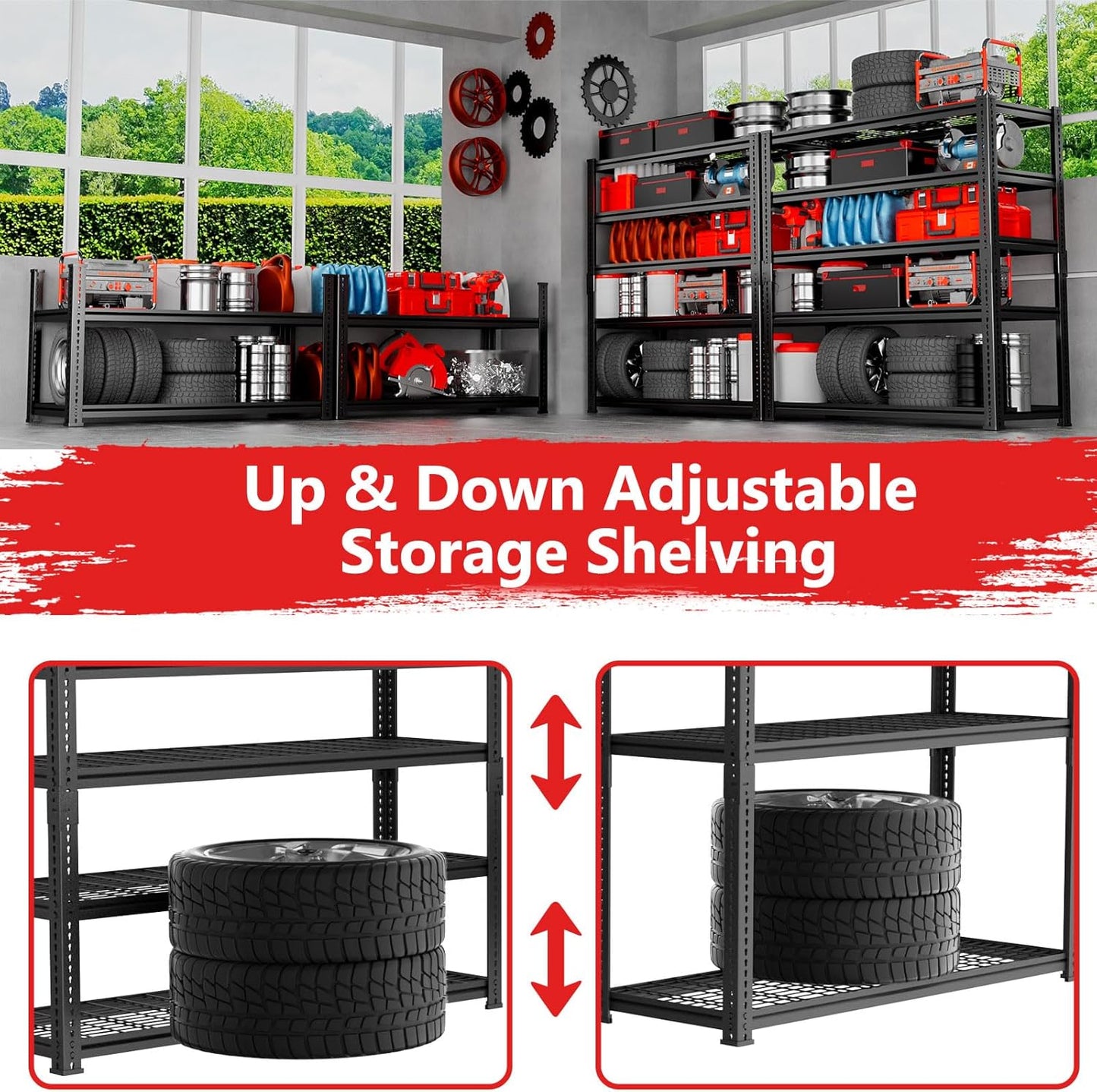Storage Shelves 2PCS, Garage Shelving Heavy Duty 2400LBS Capacity, 36"L x 16"W x 72"H Adjustable Metal Shelving Organizer Wire Rack, 5 Tier Utility Shelf Unit for Pantry Closet Warehouse Organization