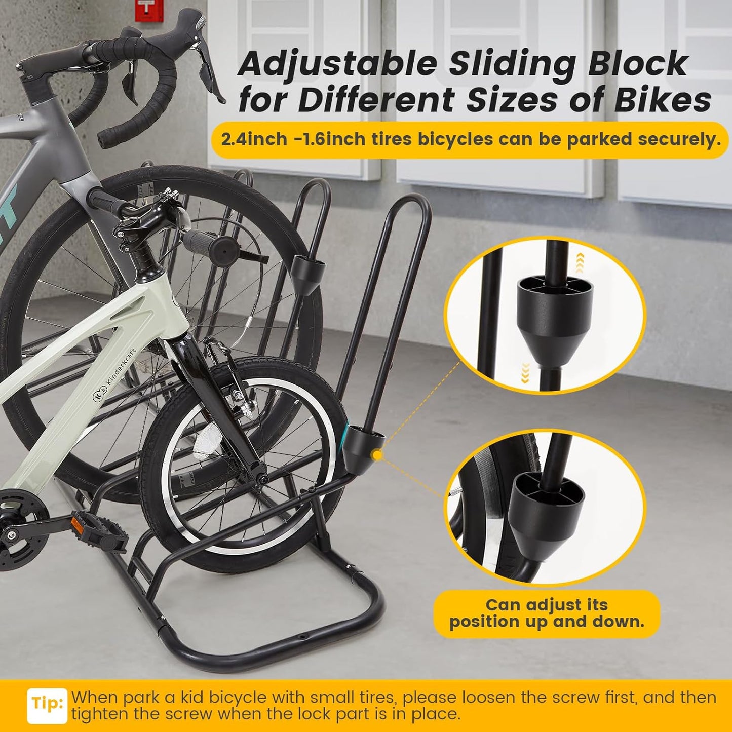 Floor Bike Rack for 5 Bikes, Safeguard Disc Brakes & Derailleurs Design, Waterproof Bicycle Stand Indoor/Outdoor/Garage Use, Fits 12"-29" Tires, Upgraded 0.63" Steel Tubes for Stability