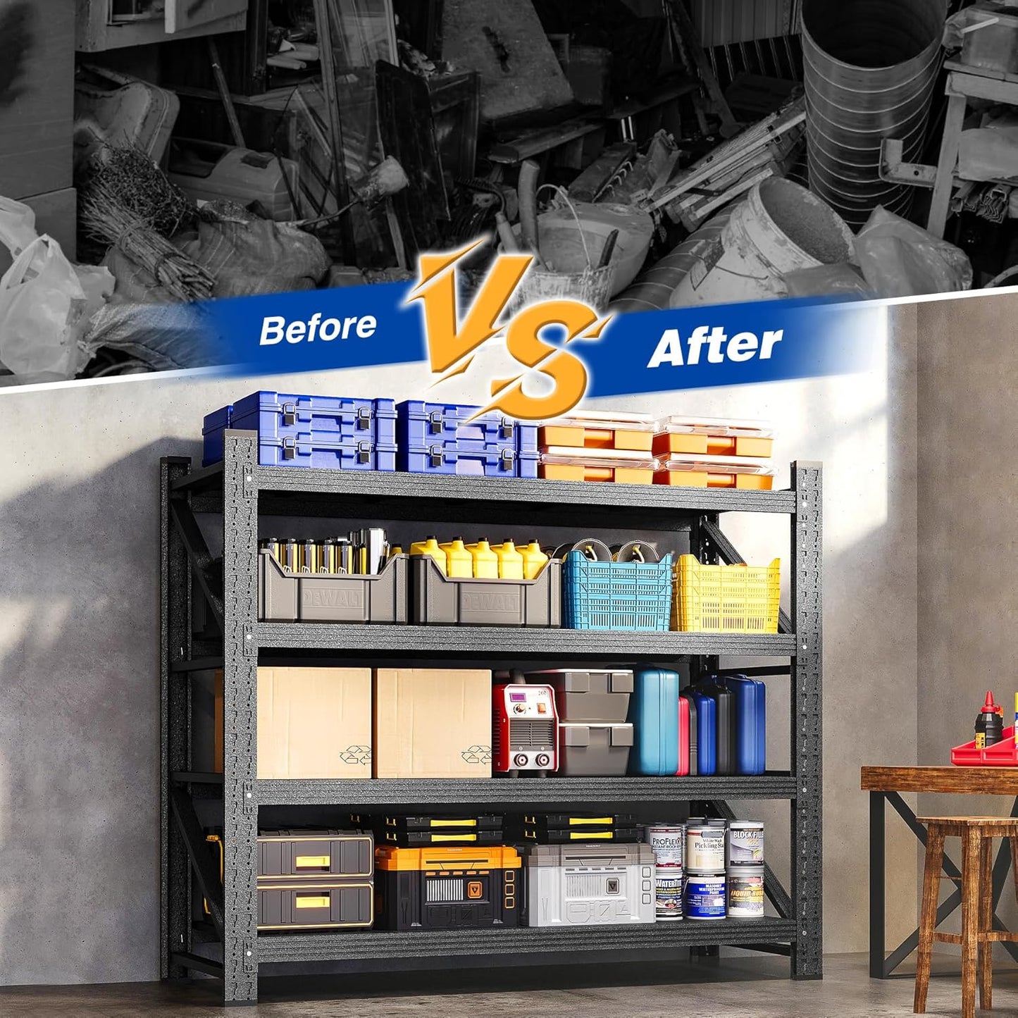 48" W Storage Shelves 3000lbs Garage Metal Shelving Heavy Duty Garage Shelves Adjustable Storage Shelves for Industrial, Factory,48" W X 24" D X 69" H