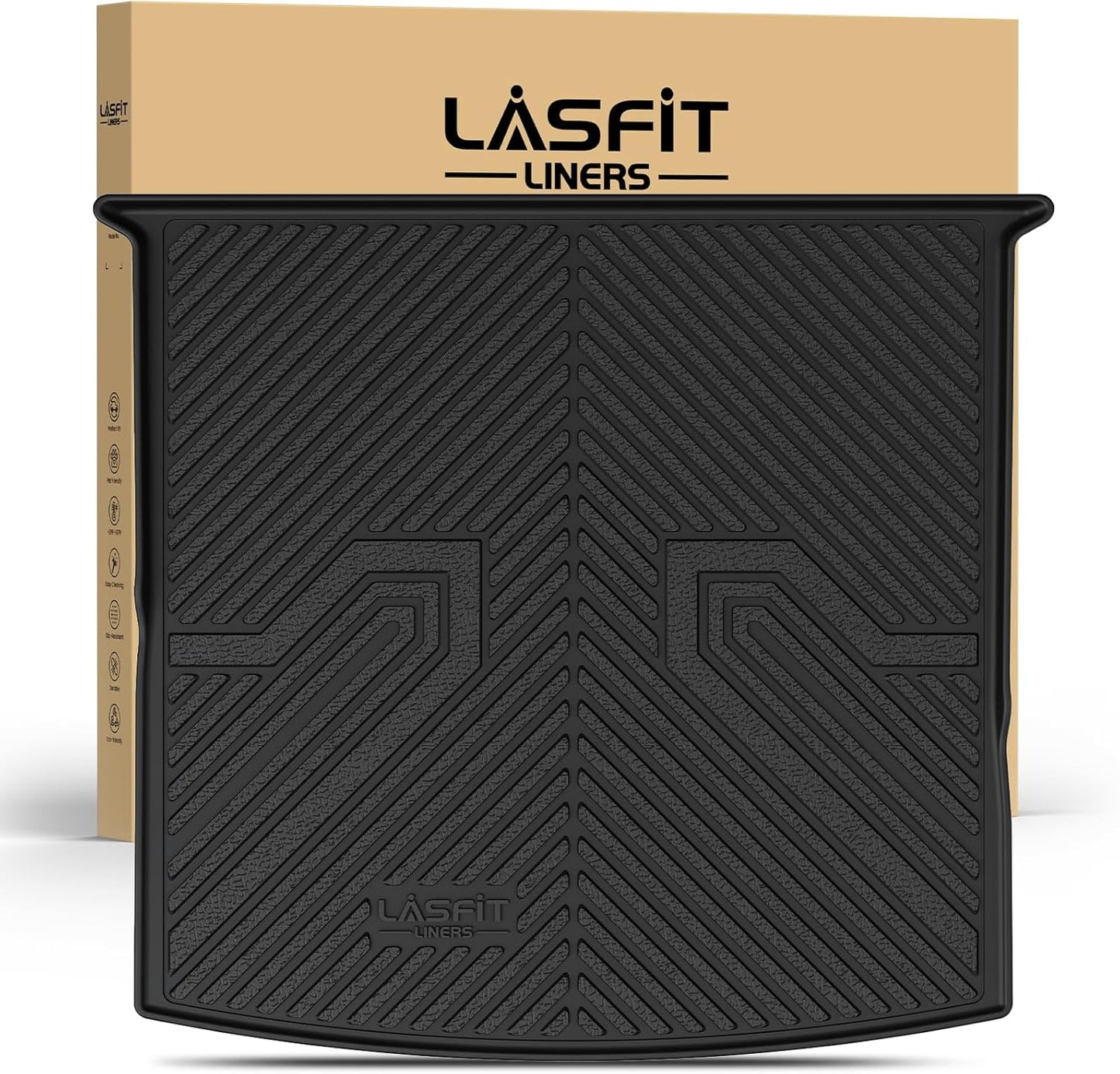 LASFIT Cargo Mat for Volkswagen Tiguan 2018-2024（Fit 5 Seats Not Fit 7 Seats）, Custom Fit All-Weather TPE Rubber Trunk Mat for VW Accessories, Waterproof, Easy to Clean, Black