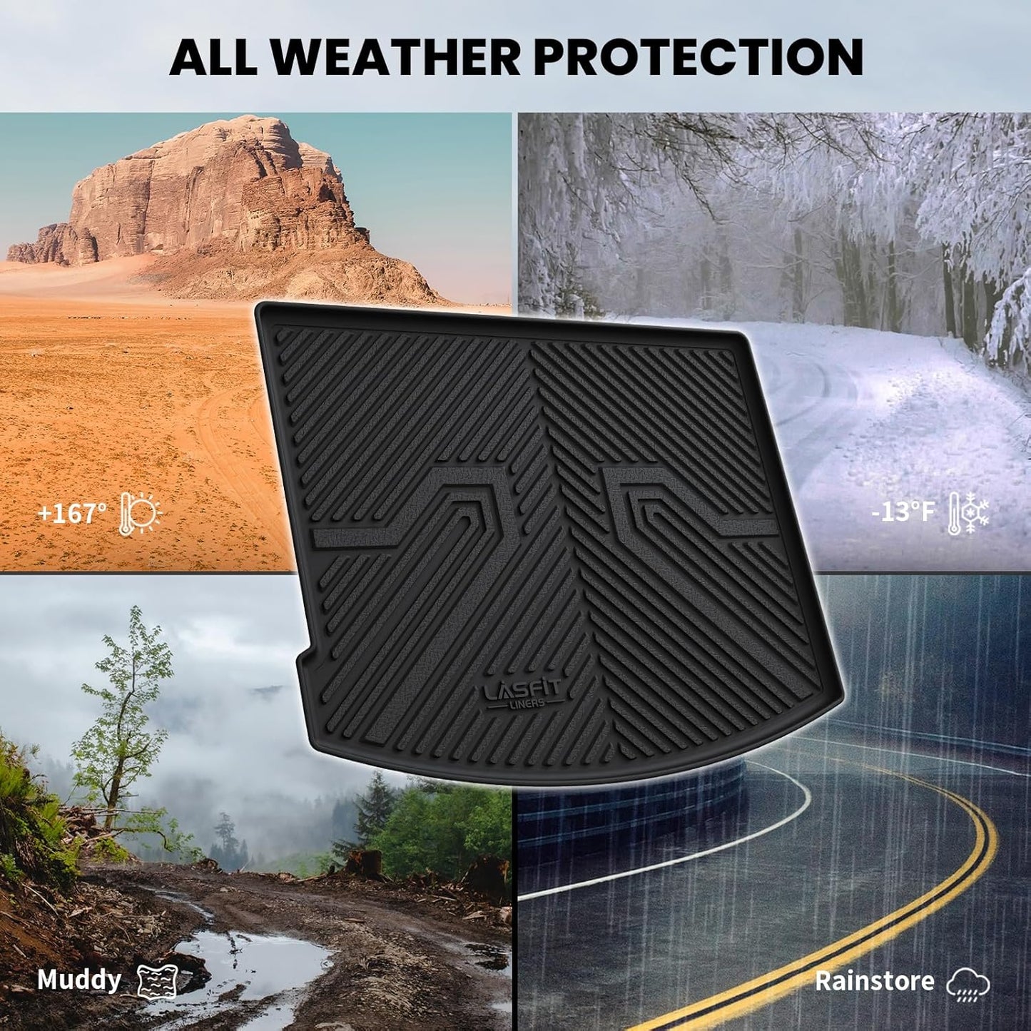 LASFIT Trunk Mat for Lincoln Corsair 2025 2024 2023 2022 2021 2020, All Weather TPE Cargo Mats Custom Fit Cargo Liner Front & Rear Trunk Liner, Black, Easy to Clean