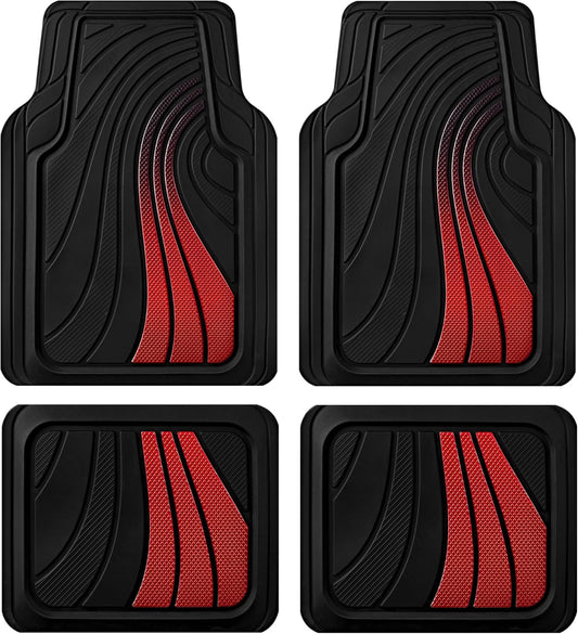 Road Comforts Car Floor Mats Full Set – Front & Rear Car Floor Mats with Aluminum Design, Anti-Slip Backing, All-Weather Protection, Trim-to-Fit Car Mats for Most Sedans, SUVs & Vans - Red