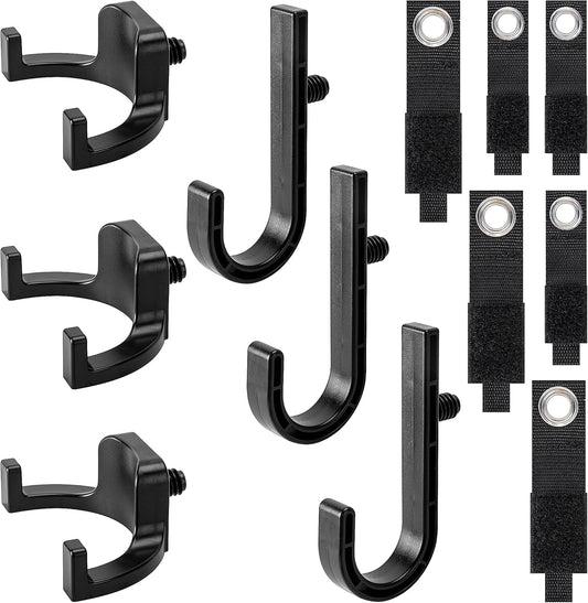 12 Pcs Storage Shed Tool Hooks with Extension Straps,ABS Shed Tool Hangers Include U-Shape and J-Shape,Storage Shed Shelves Accessories for Organizing Tool, Ladders, Bulk Items