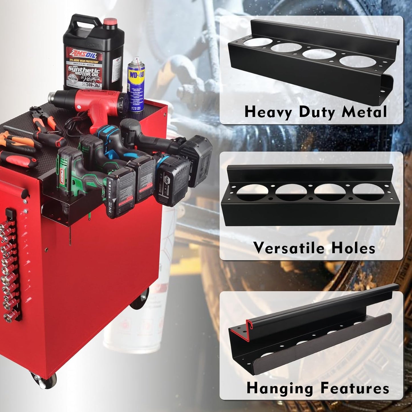 MUTUACTOR Heavy Duty Tools Organizer,Magnetic Mount Power Drill Driver Holder,Anti-slip Strong Magnetic Tools Holder Storage Rack for Impact Drivers Wrench,1PCS,Black