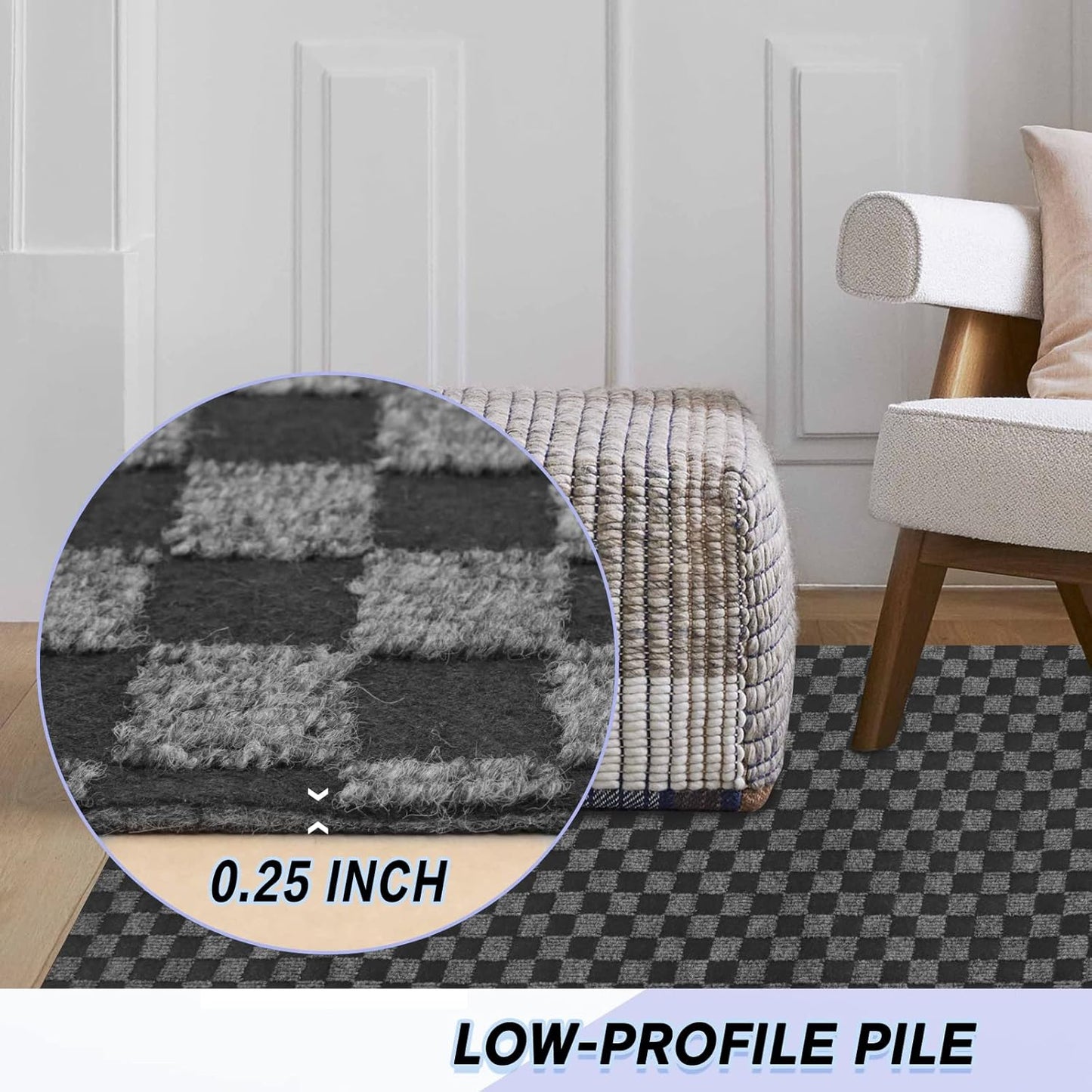 Custom Size Backed Non-Slip Area Rugs Runner, Easy Clean, Waterproof Runner Rugs for Hallway Entryway, Kitchen, Laundry, 3FT x 6FT, Gray Checkered