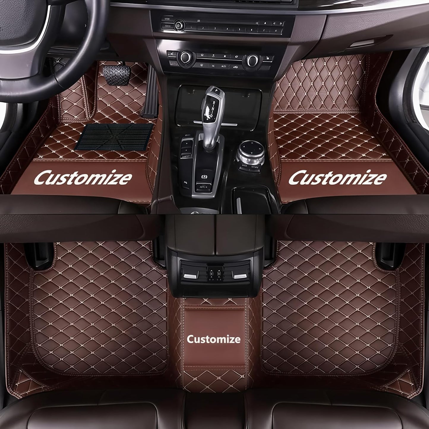 Custom Personalized Floor Mats for Cars，Luxury Full Coverage All Car Floor Mats，Anti-Slip Leather Car Mat Set ，Custom Floor Mats for 99% of Cars, Trucks & SUVs. (Brown)