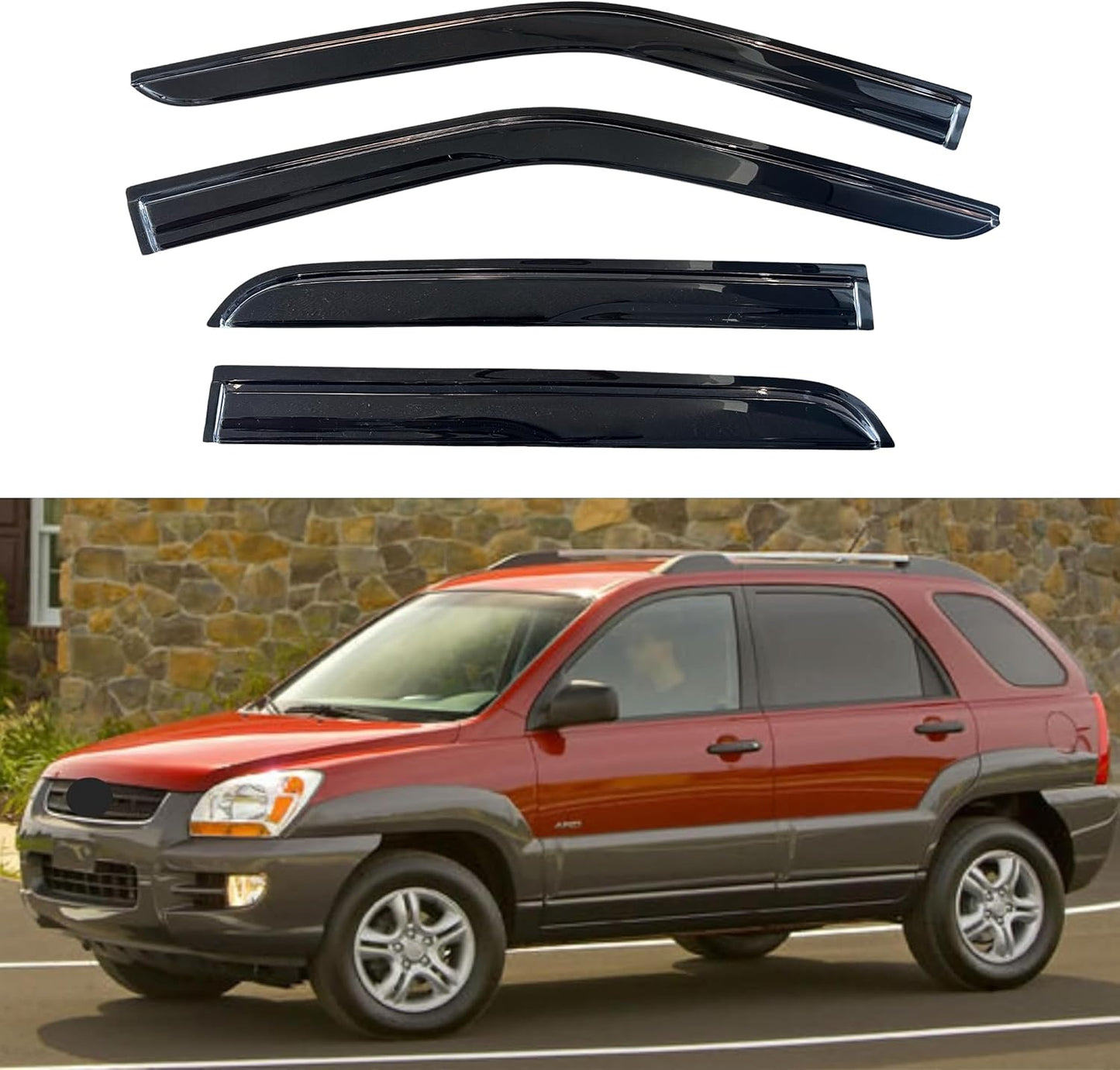 KPY Window Visor Compatible with Kia Sportage 2005-2010, 4PC Rain Guard Side Window Vent Deflectors Tape-On Mugen Style, 2005 2006 2007 2008 2009 2010